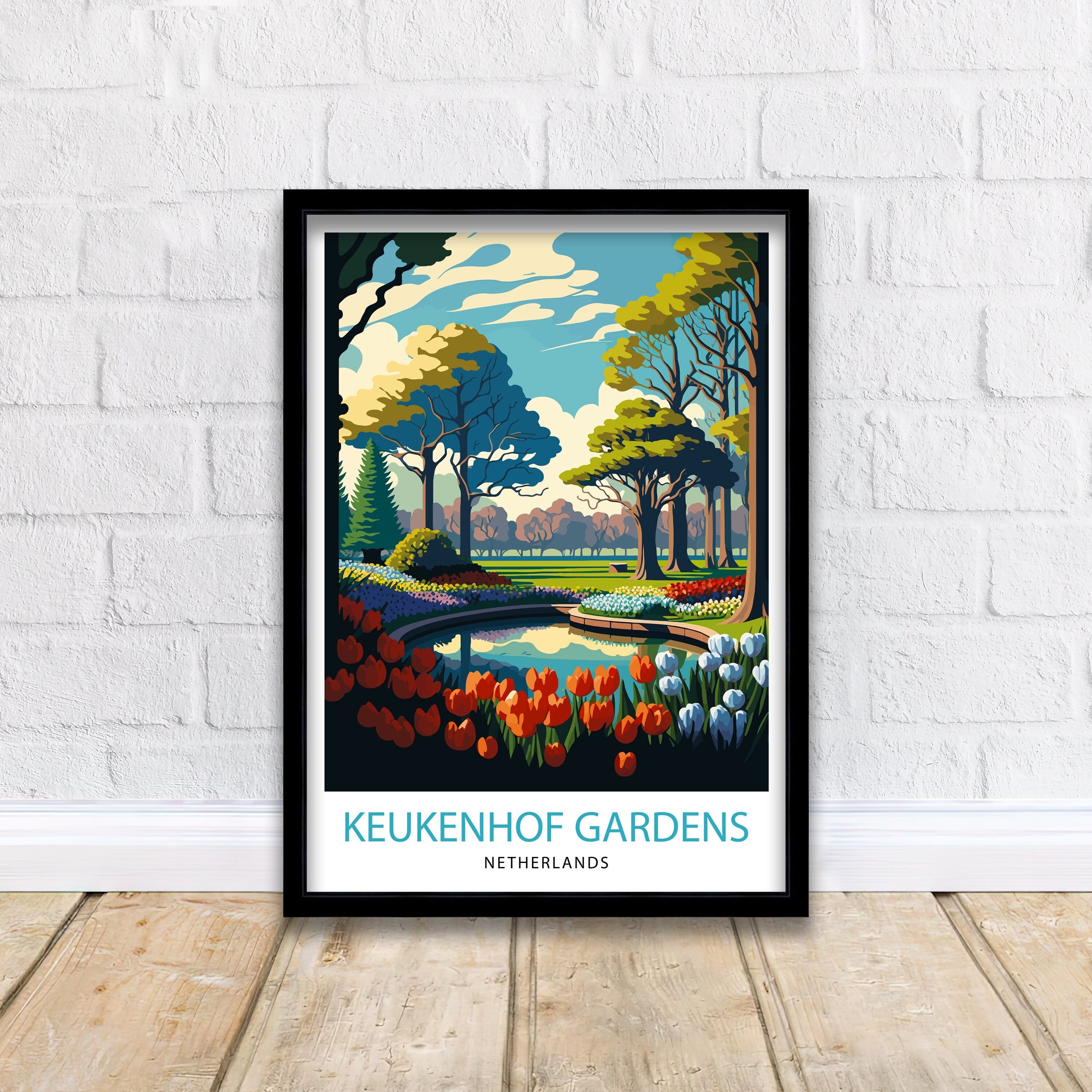 Keukenhof Gardens Print, Netherlands Travel Poster, Floral Wall Art