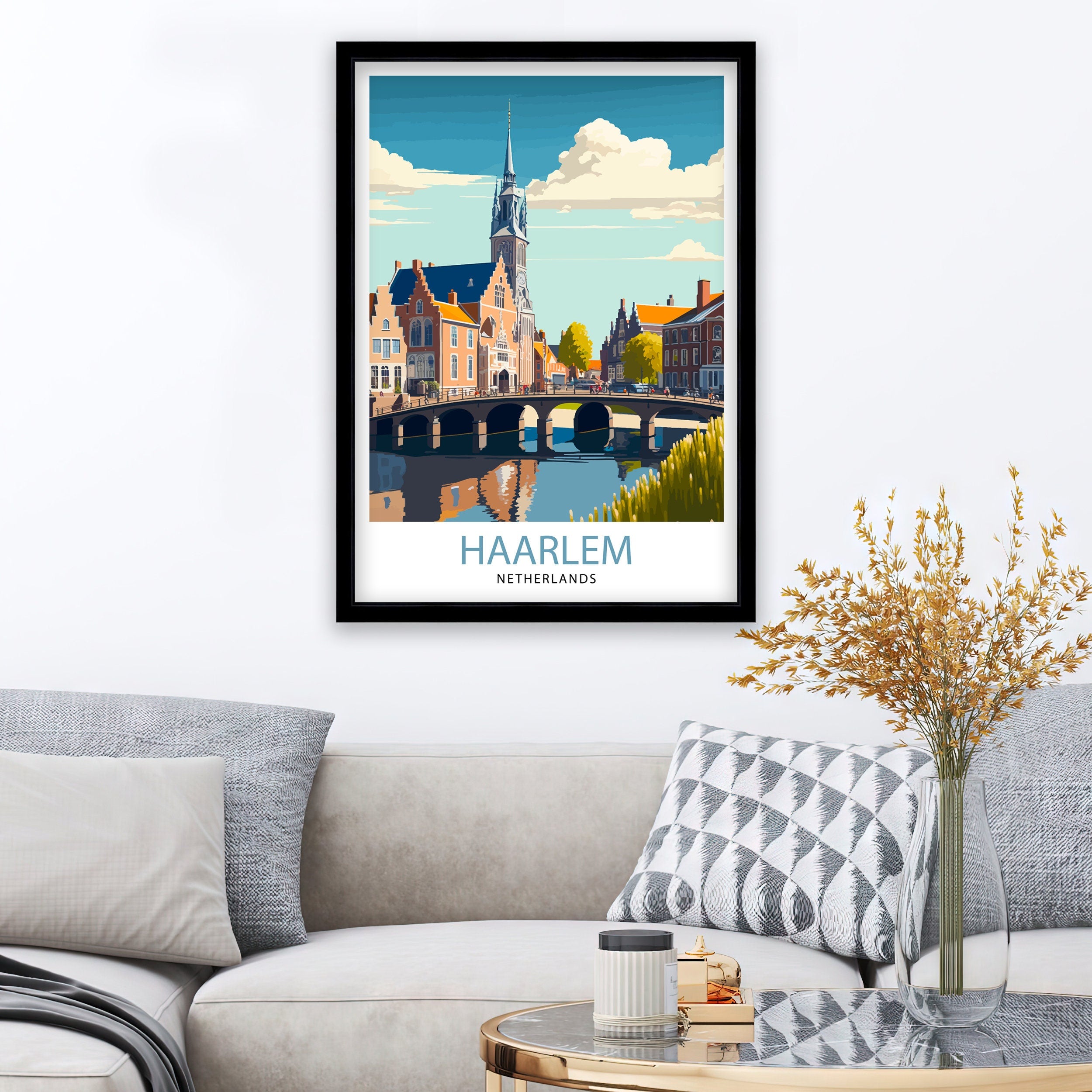 Haarlem Netherlands Travel Poster, Dutch City Illustration