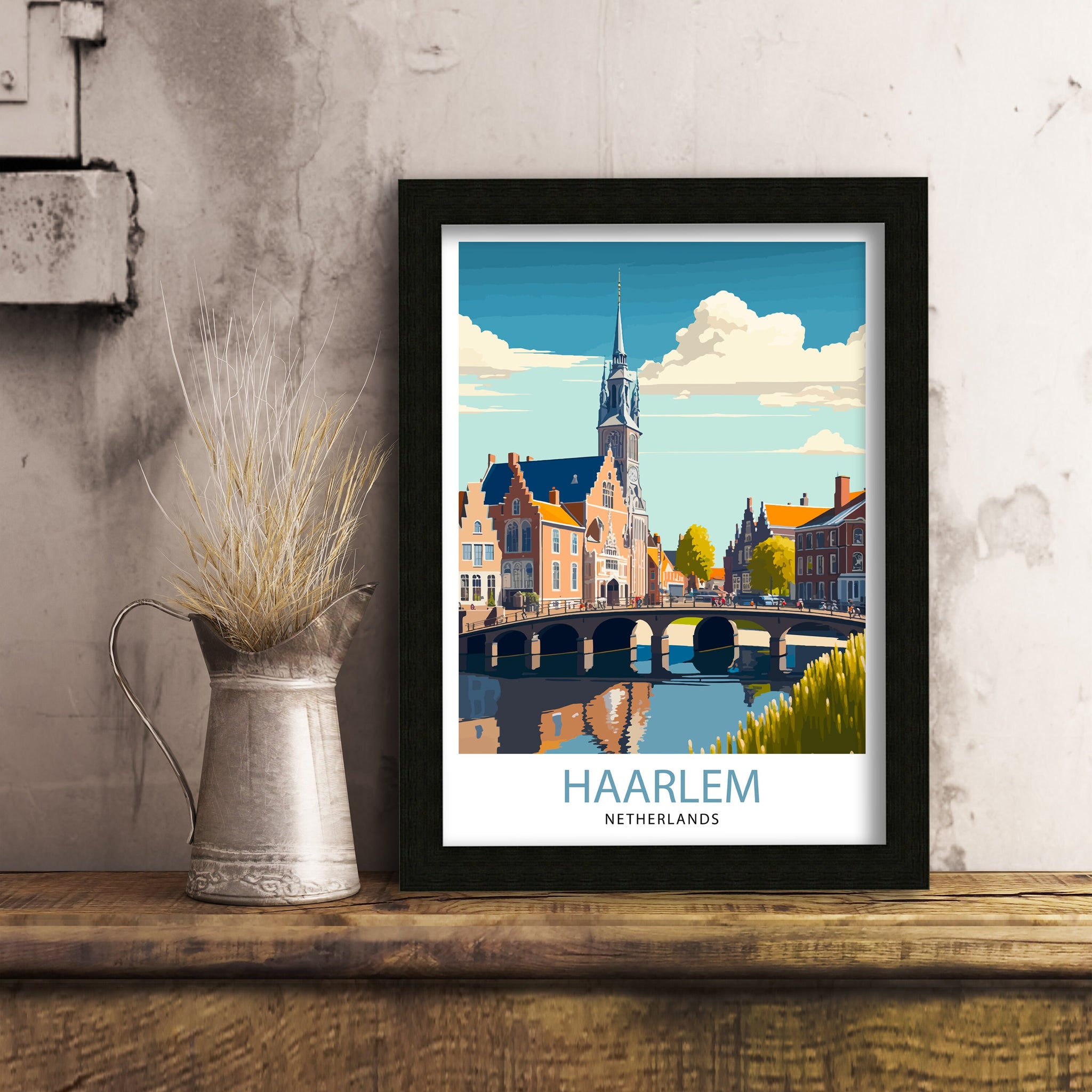 Haarlem Netherlands Travel Poster, Dutch City Illustration