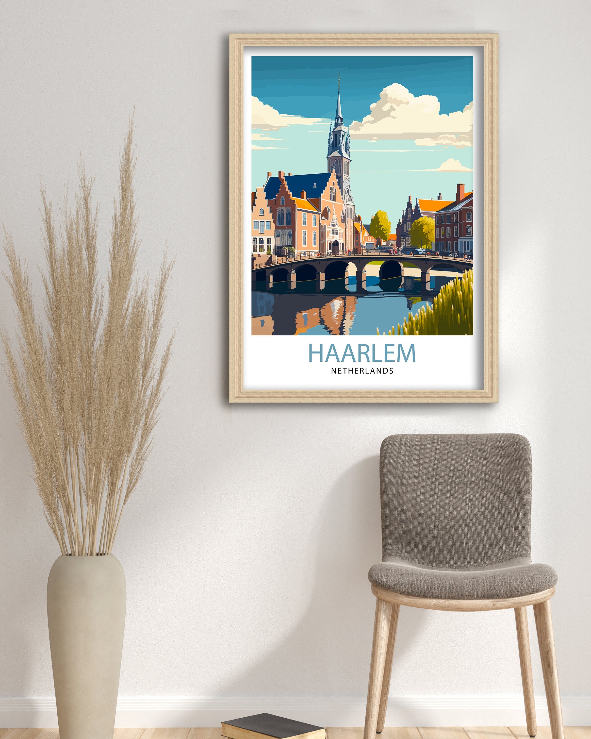 Haarlem Netherlands Travel Poster, Dutch City Illustration