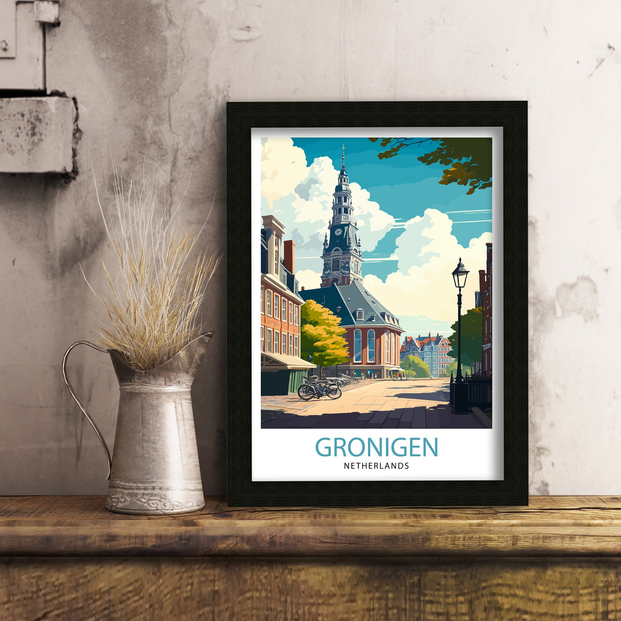 Groningen Netherlands Travel Poster, Dutch City Print
