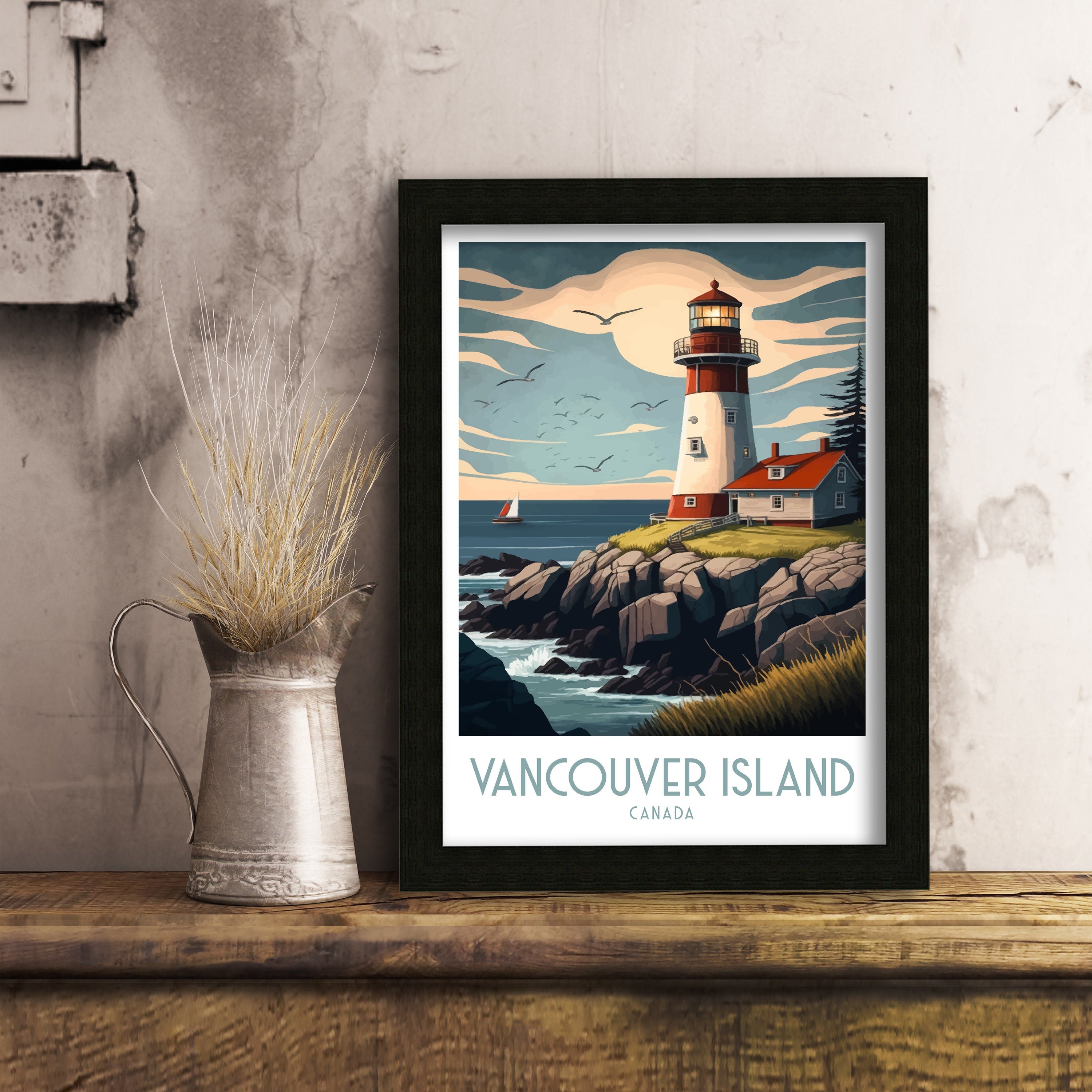 Vancouver Island Lighthouse Art Print | Coastal Travel Poster