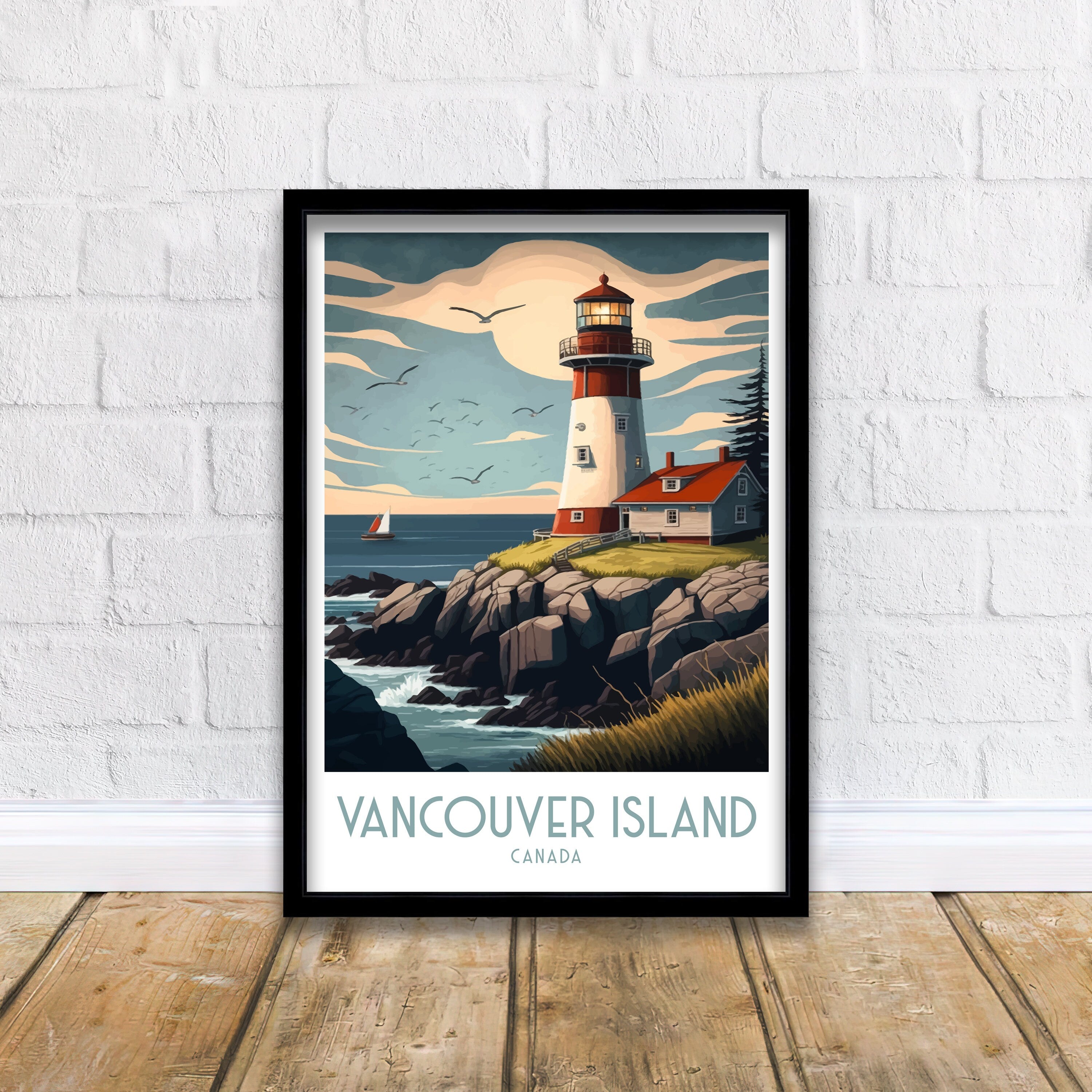 Vancouver Island Lighthouse Art Print | Coastal Travel Poster