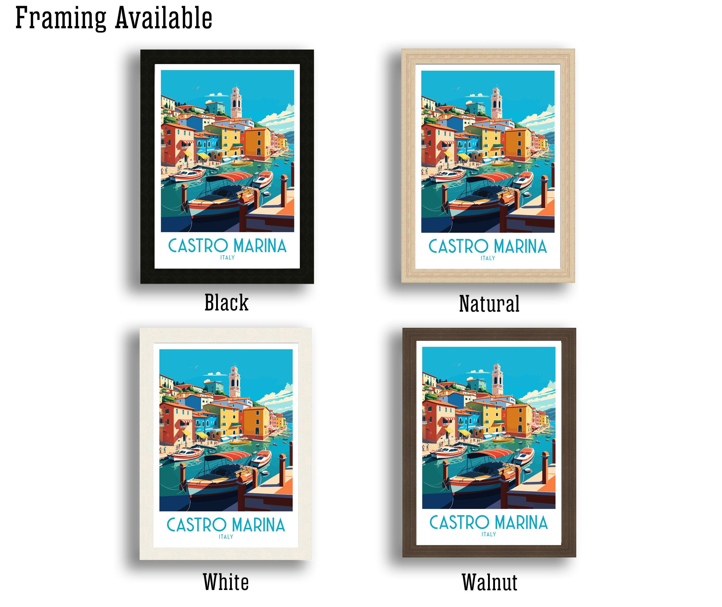 Castro Marina Italy Travel Poster | Coastal Art Print