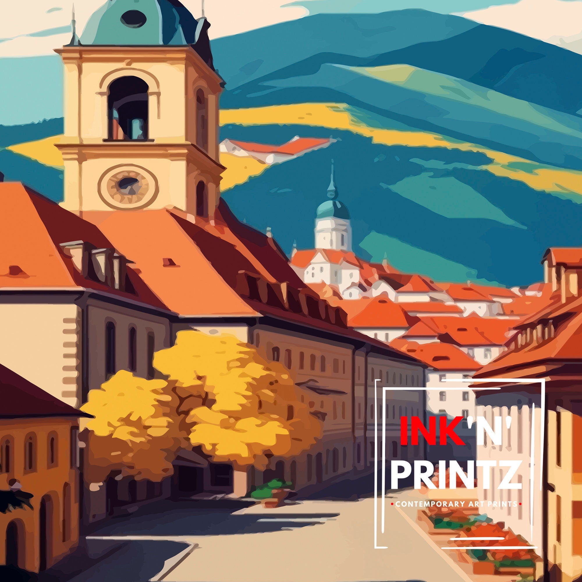 Brasov Romania Travel Poster | Panoramic City View Art Print