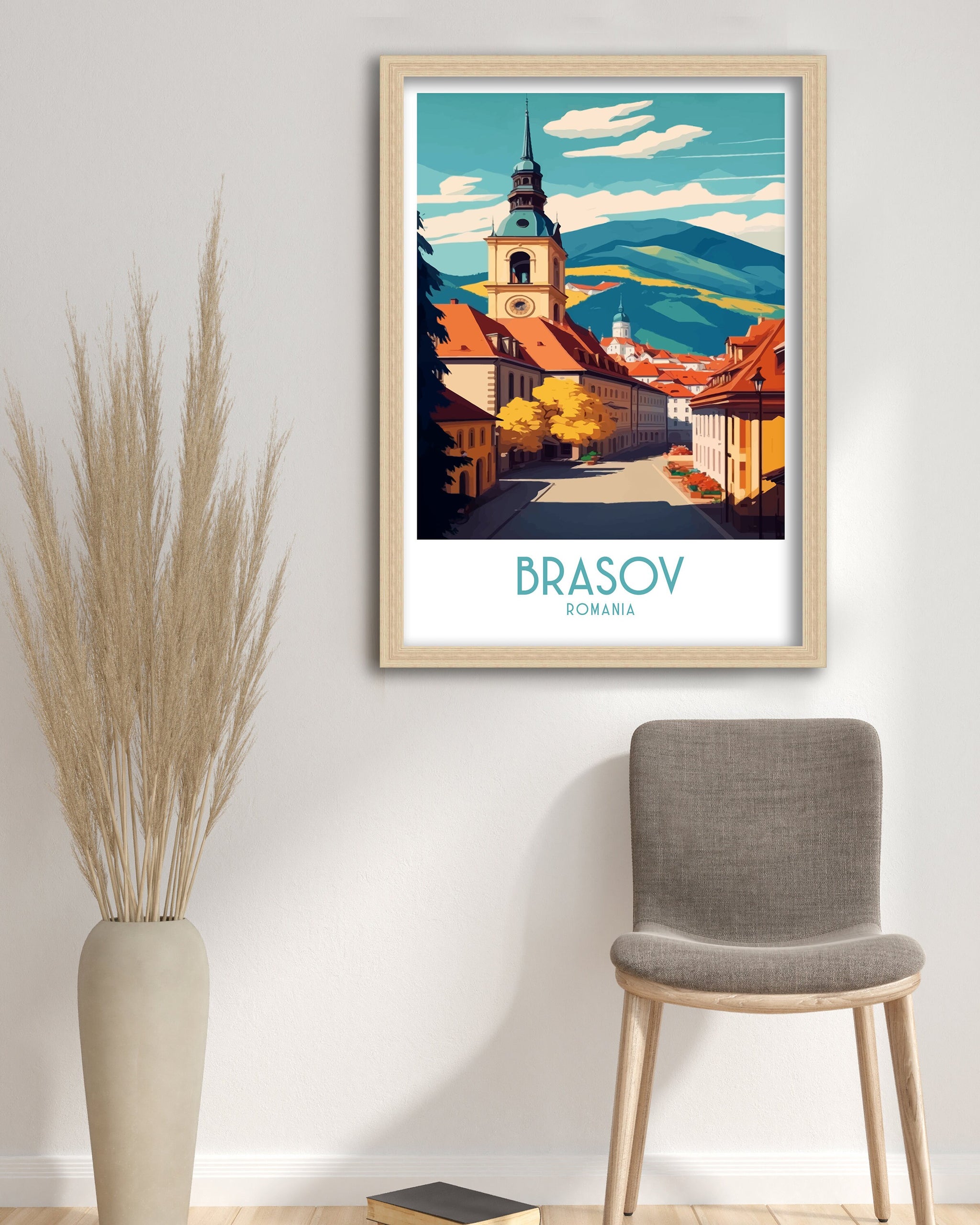 Brasov Romania Travel Poster | Panoramic City View Art Print
