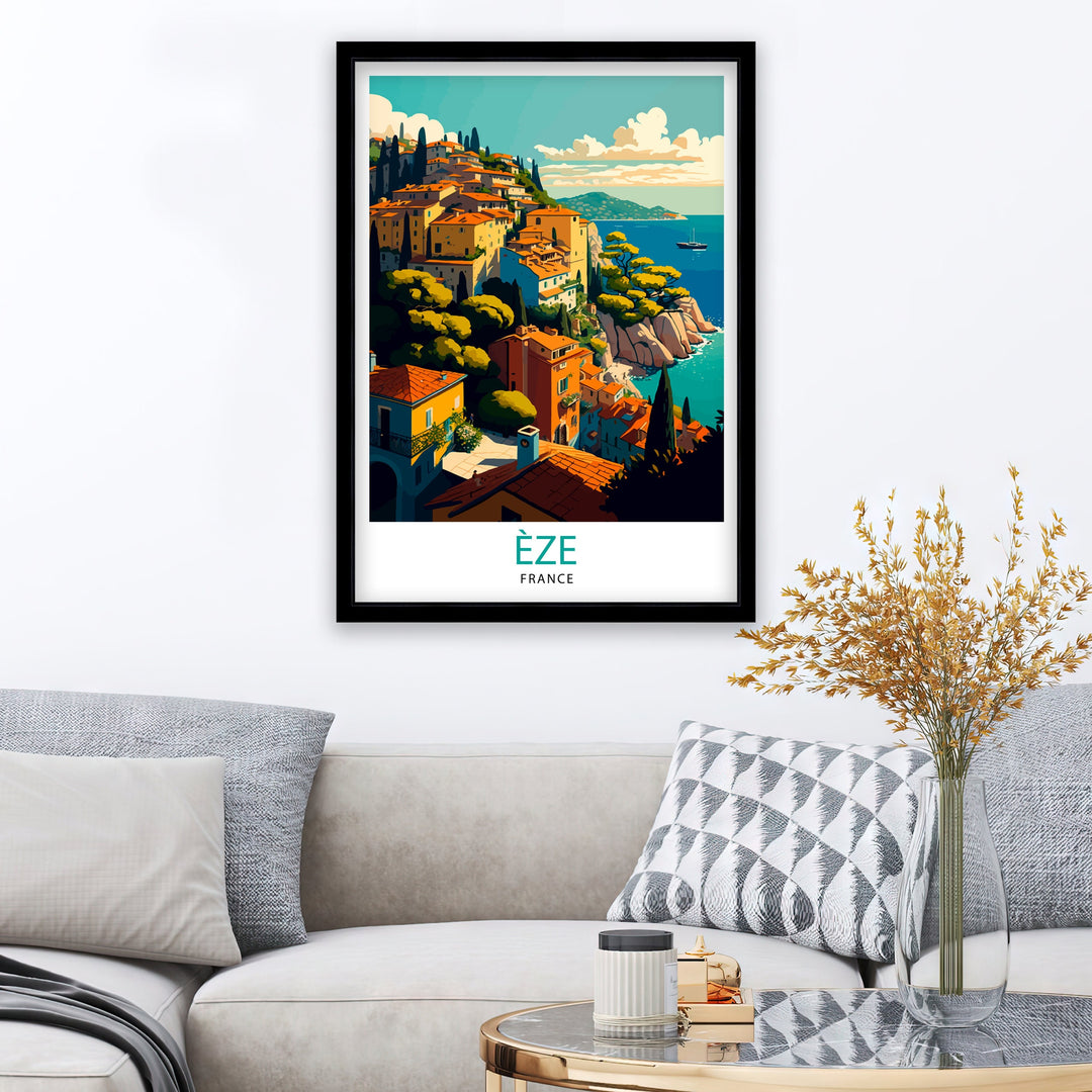 Eze French Riviera Travel Poster Eze Wall Art Eze Home Decor Eze France Illustration Travel Poster Gift For Eze France Home Decor