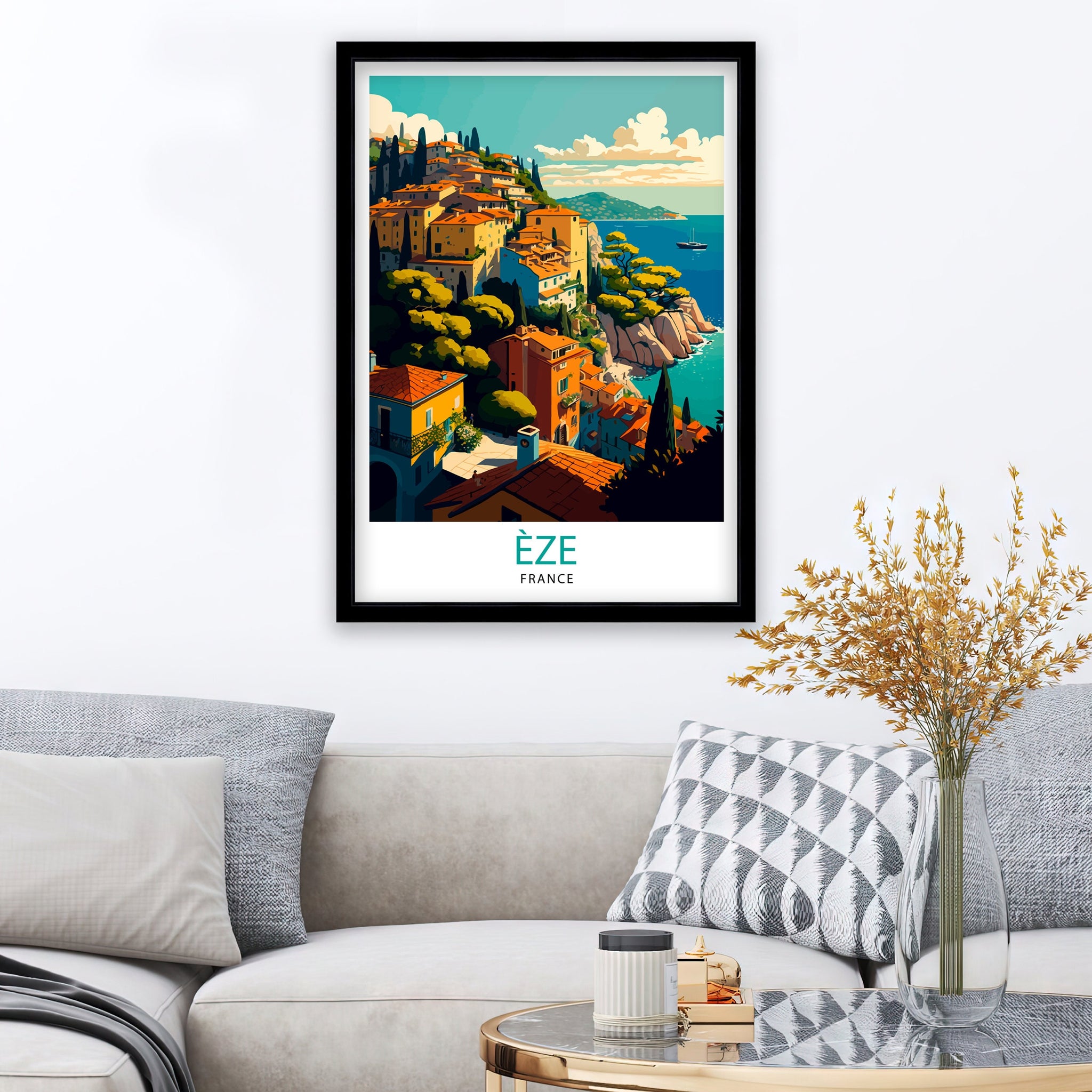 Eze French Riviera Art Print | Coastal Travel Poster