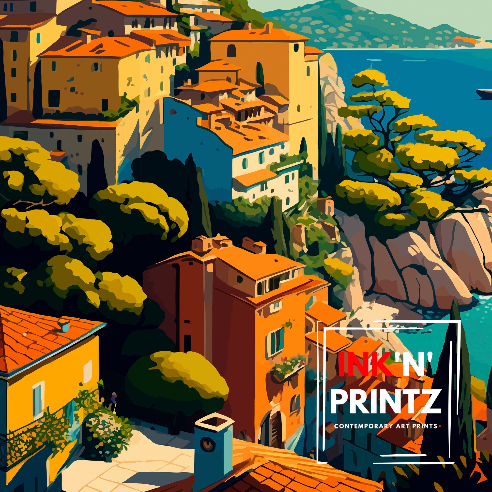 Eze French Riviera Art Print | Coastal Travel Poster