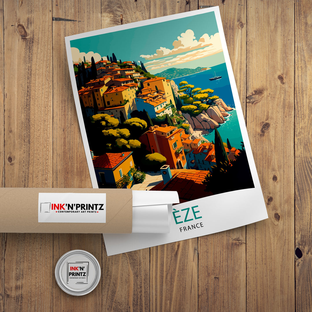 Eze French Riviera Travel Poster Eze Wall Art Eze Home Decor Eze France Illustration Travel Poster Gift For Eze France Home Decor