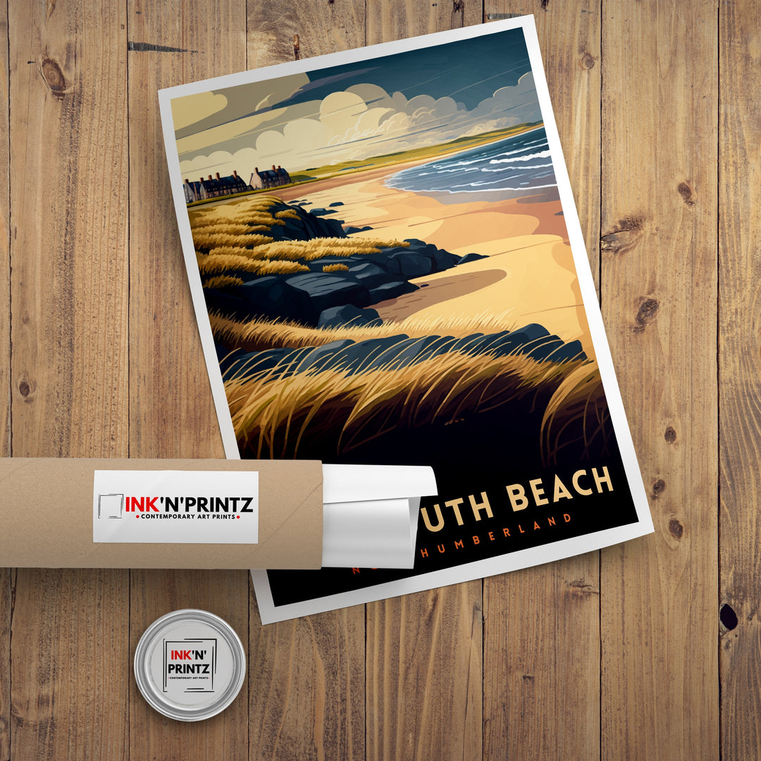 Alnmouth Beach Northumberland Travel Poster Alnmouth