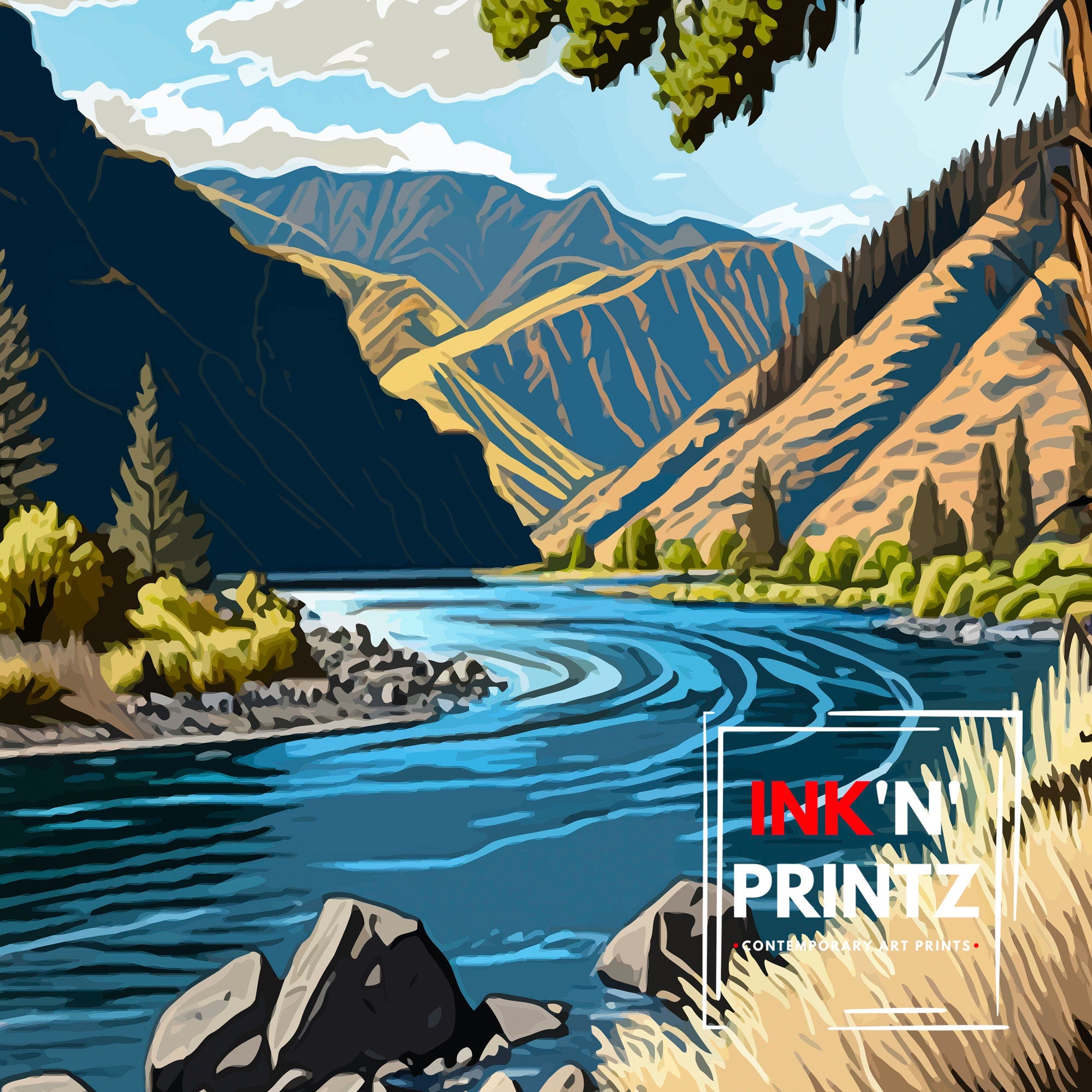 Idaho Travel Poster | Salmon River Landscape Art Print