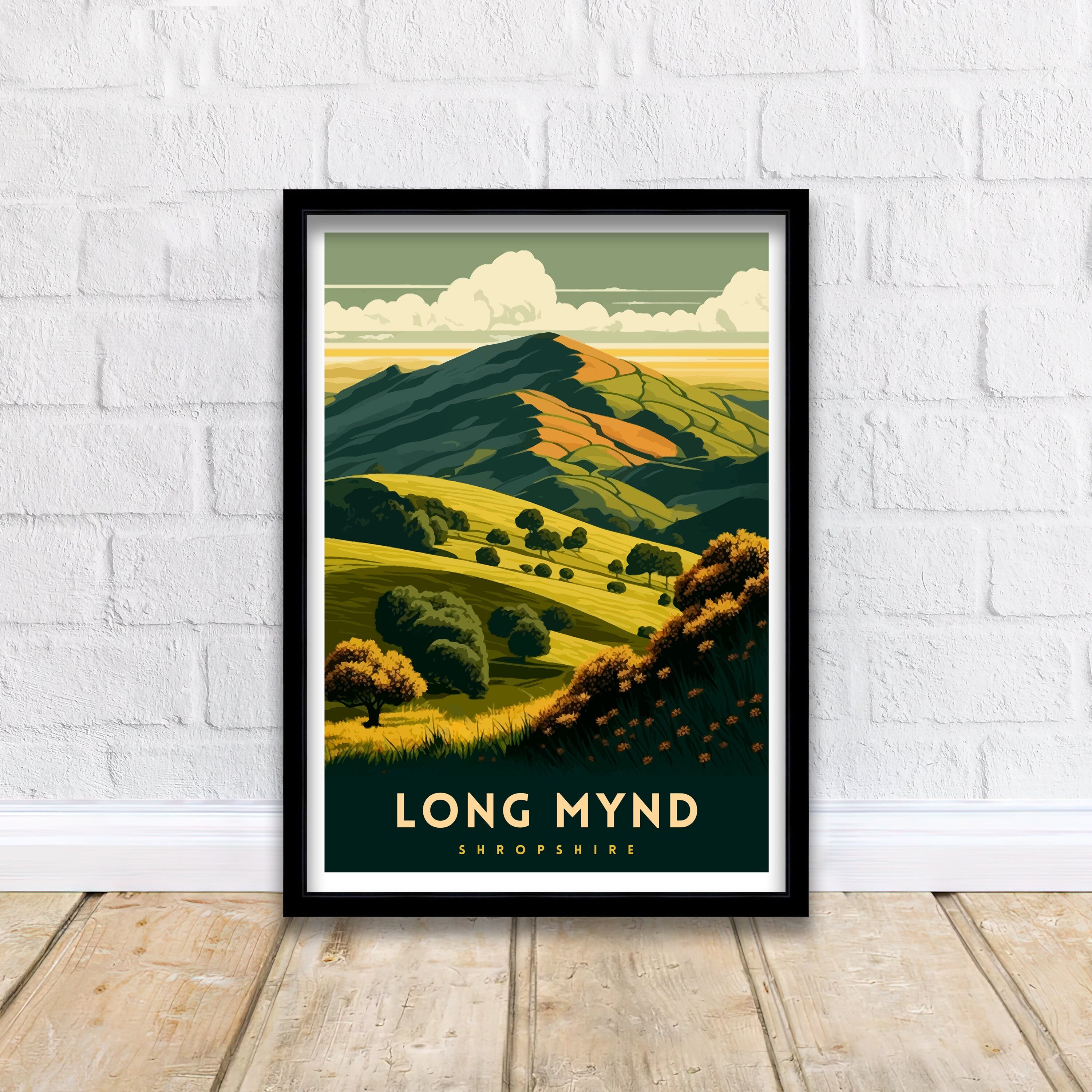 Long Mynd Shropshire Travel Poster, Hills Illustration