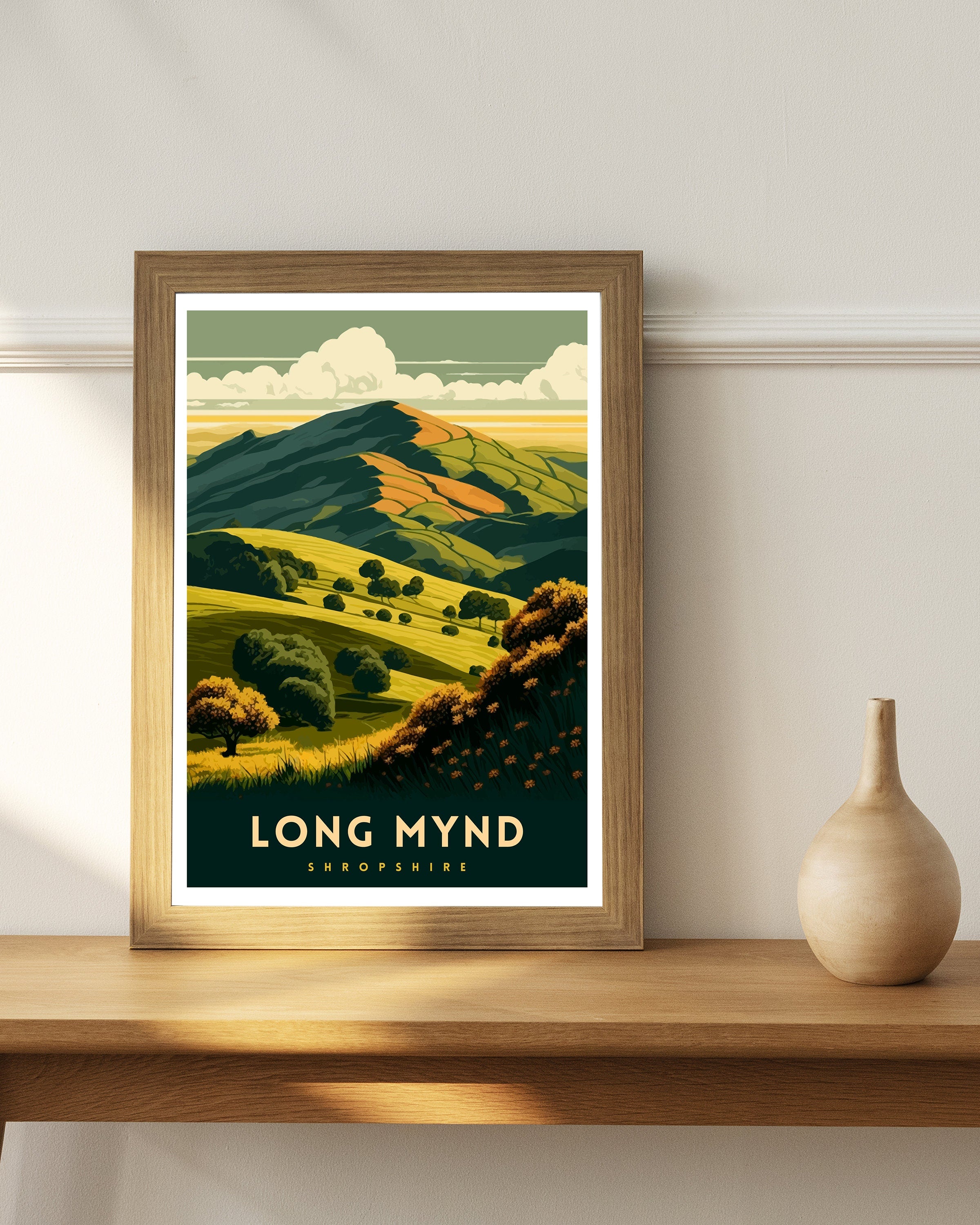 Long Mynd Shropshire Travel Poster, Hills Illustration