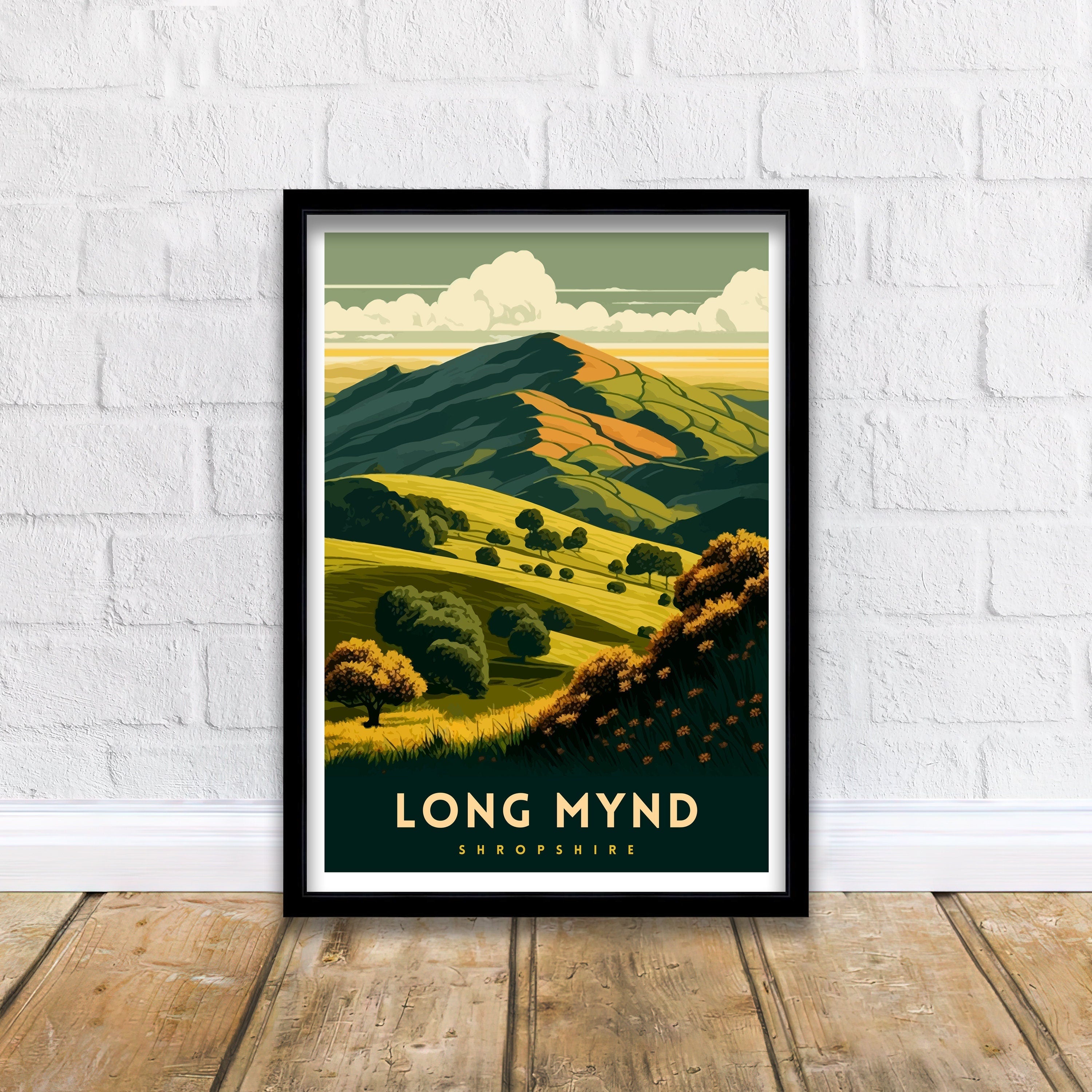 Long Mynd Shropshire Travel Poster, Hills Illustration