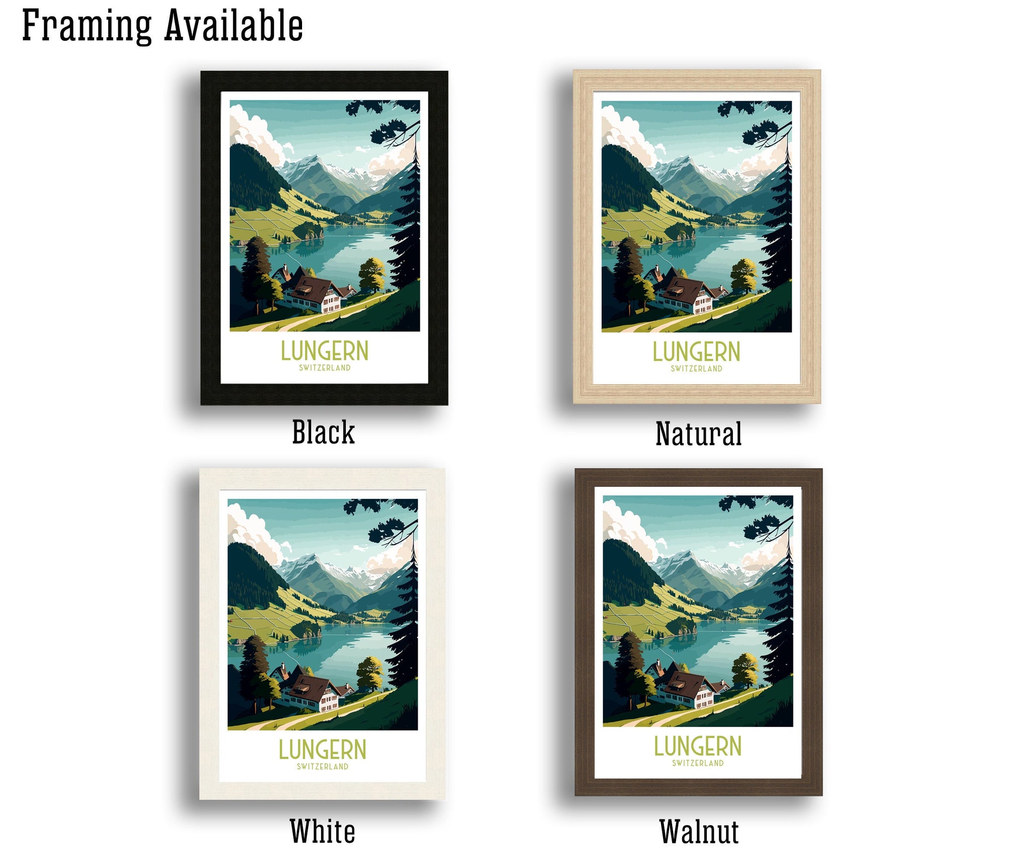 Lungern Switzerland Travel Poster, Swiss Alps Art Print