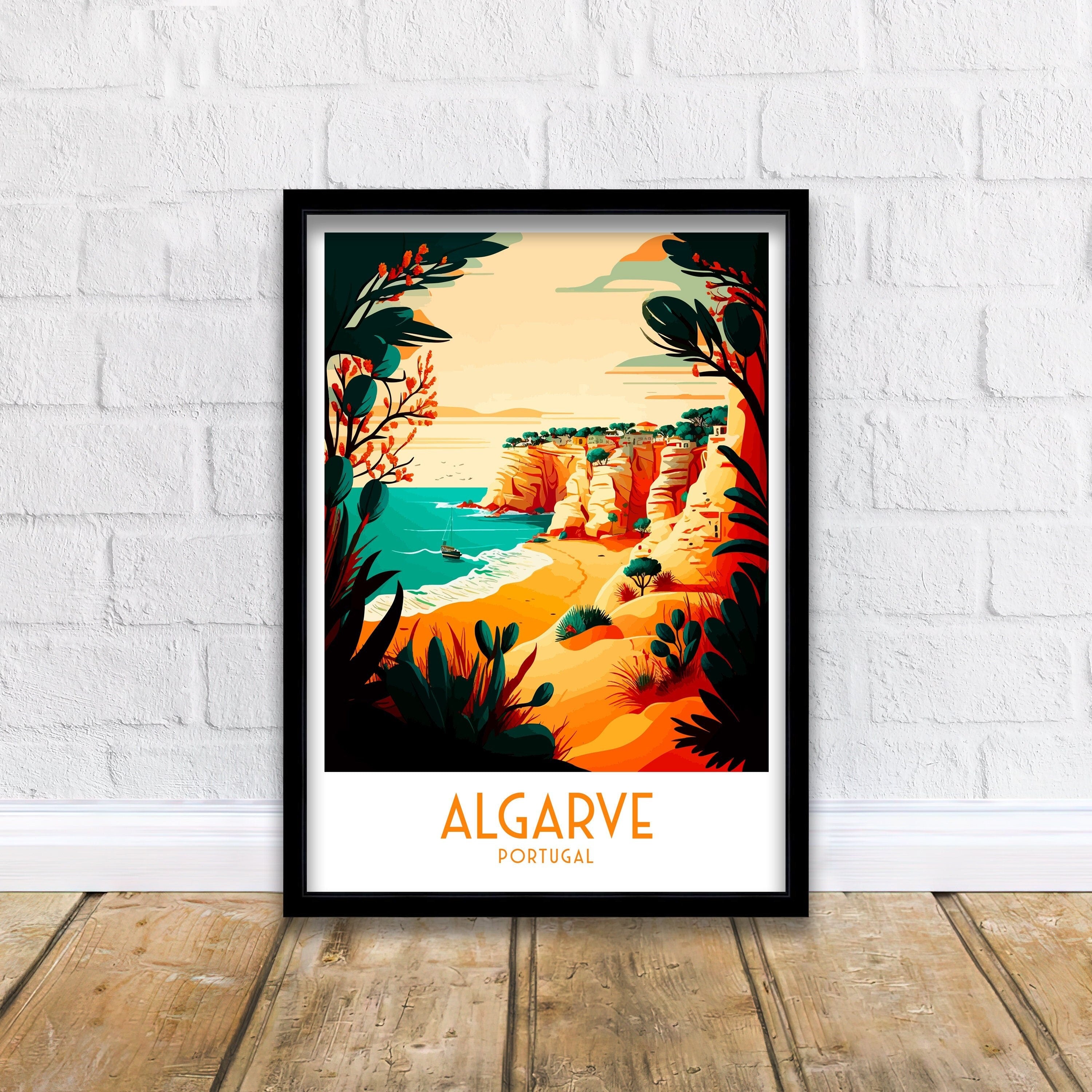 Algarve Coastline Travel Poster, Portugal Art Print