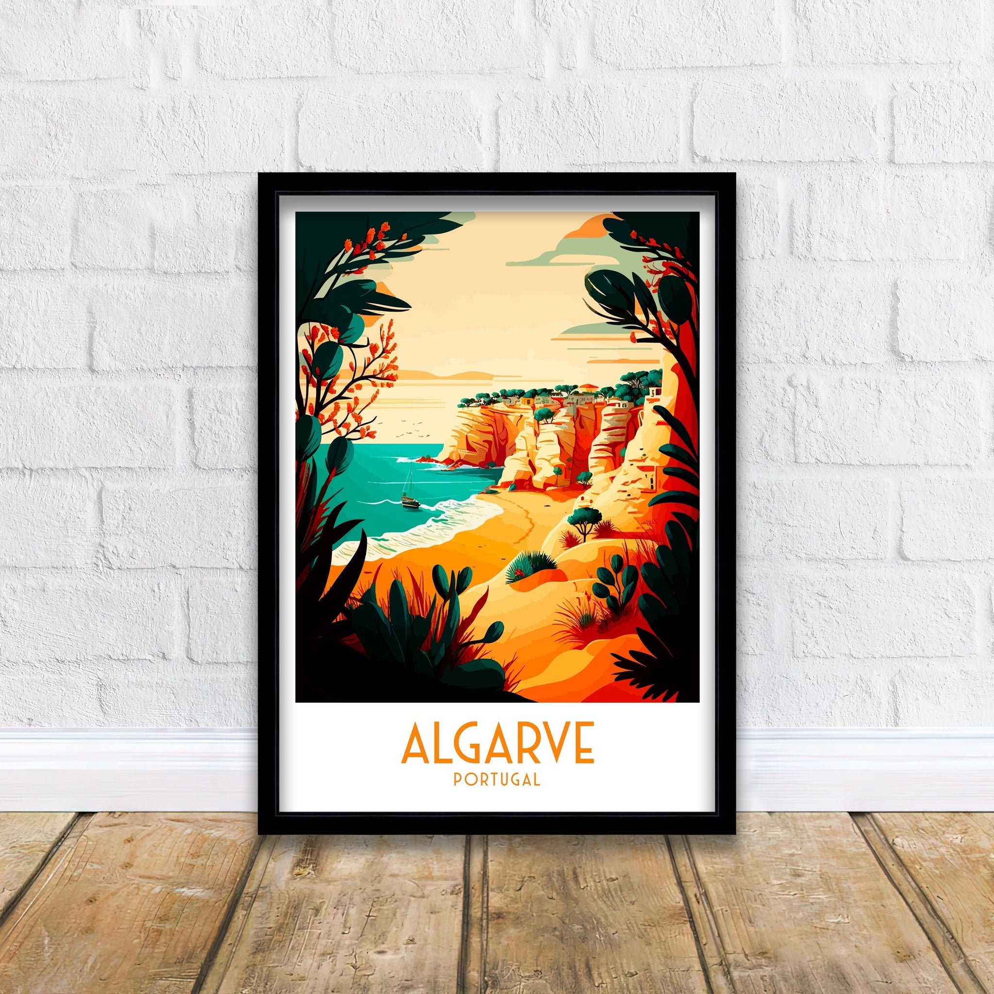 Algarve Coastline Travel Poster, Portugal Art Print