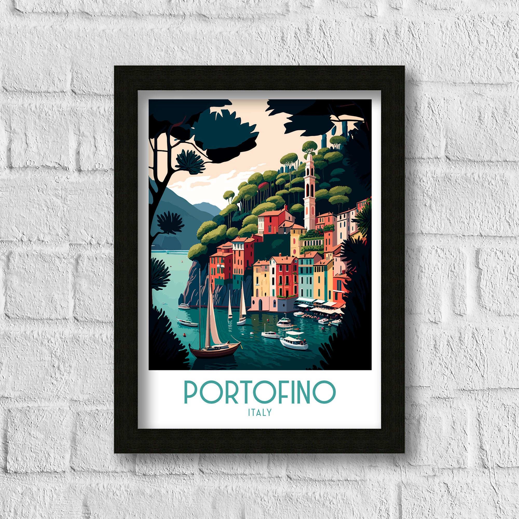 Portofino Italy Travel Print, Coastal Village Wall Decor