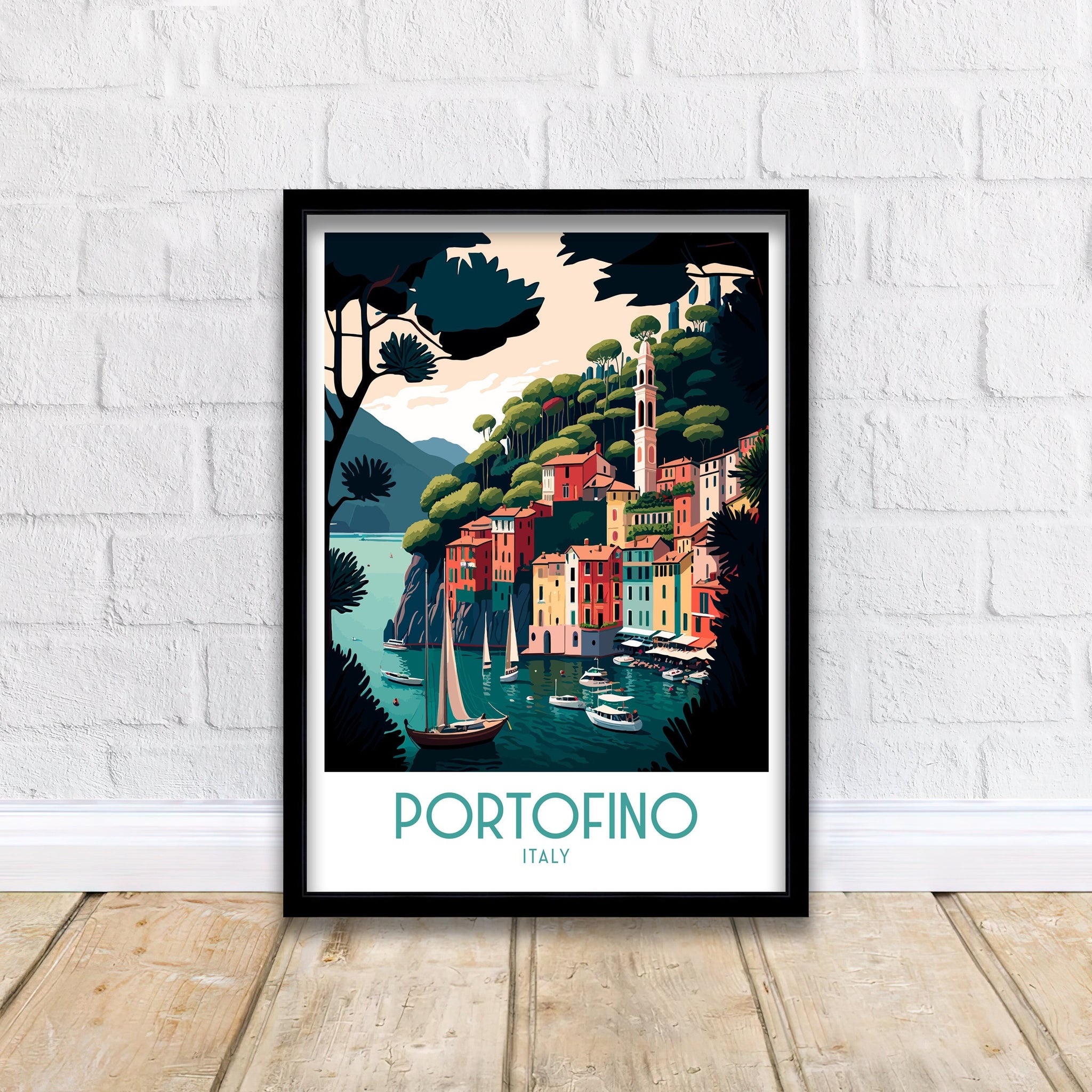 Portofino Italy Travel Print, Coastal Village Wall Decor