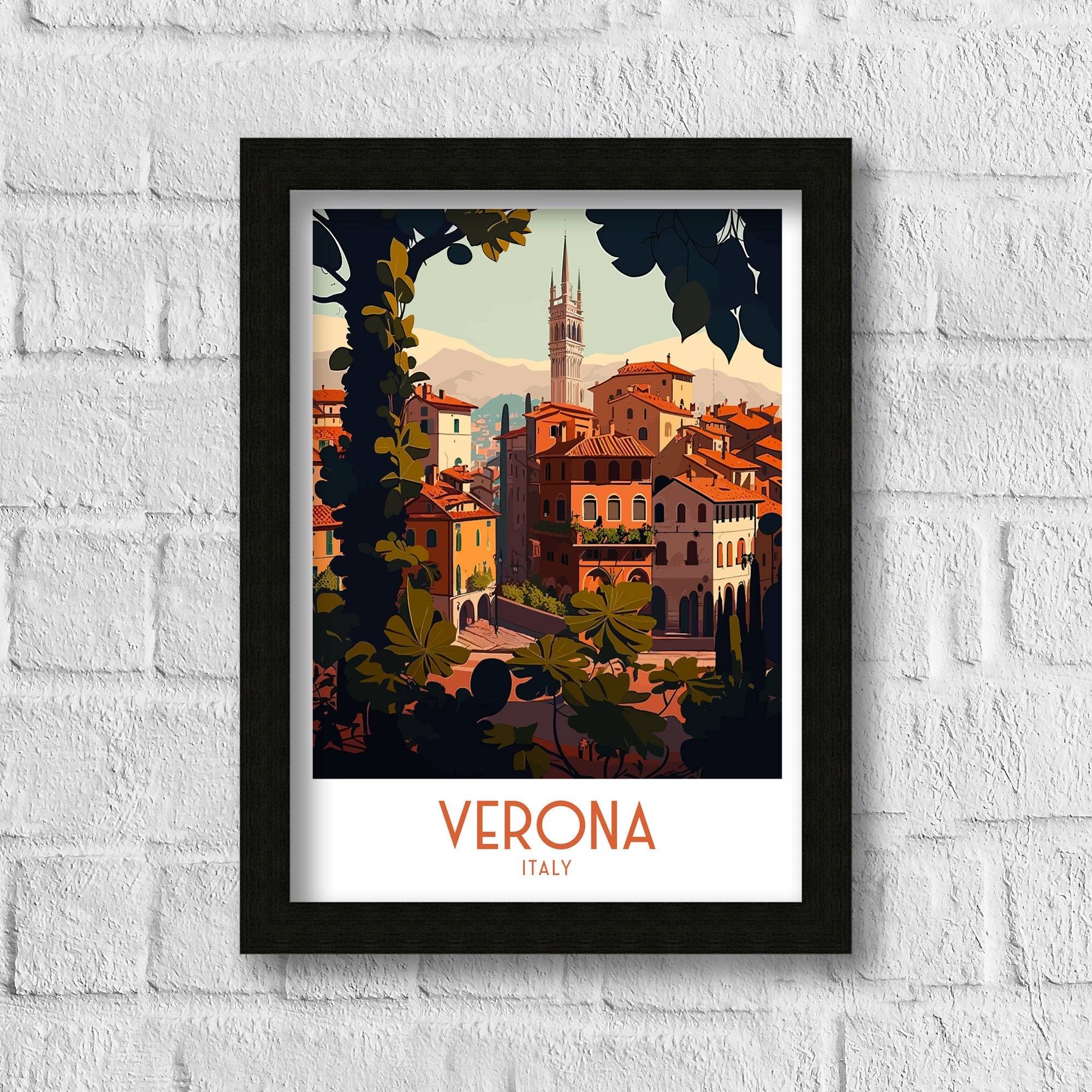 Verona Italy Travel Poster, Italian Illustration Art Print