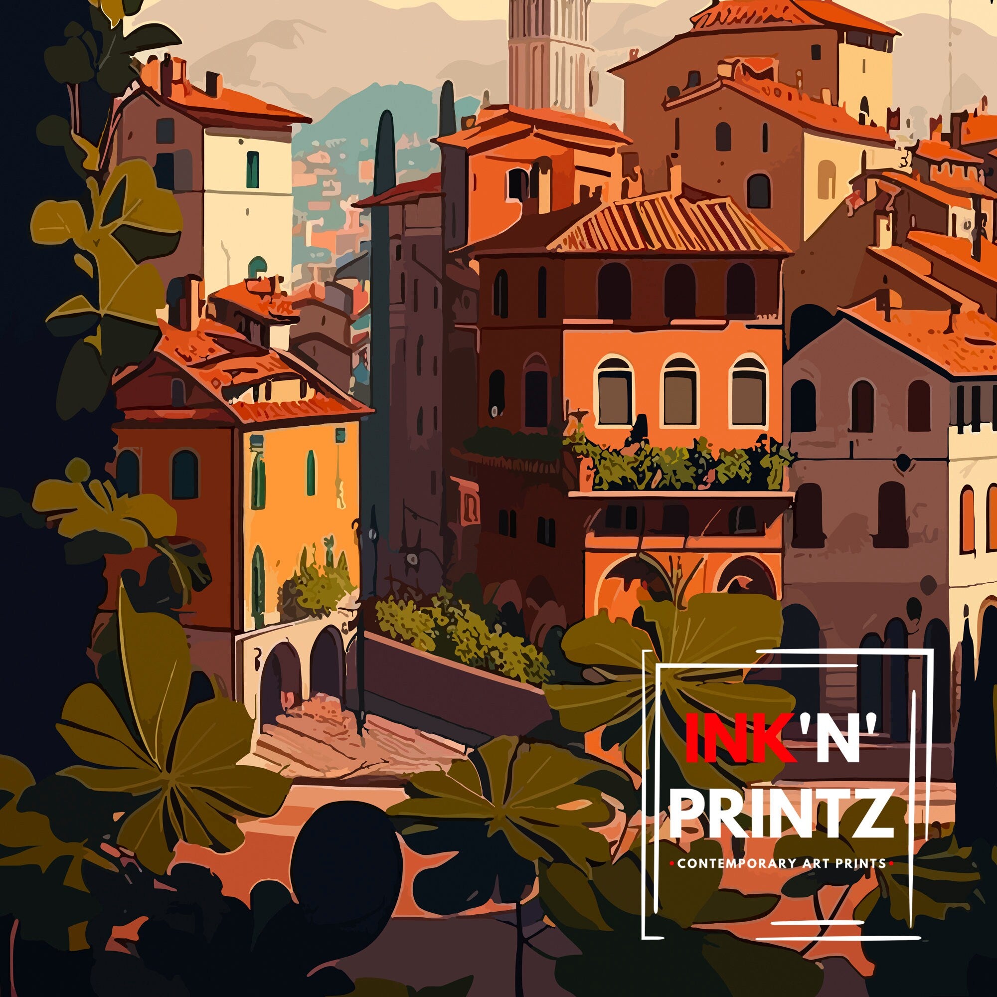 Verona Italy Travel Poster, Italian Illustration Art Print