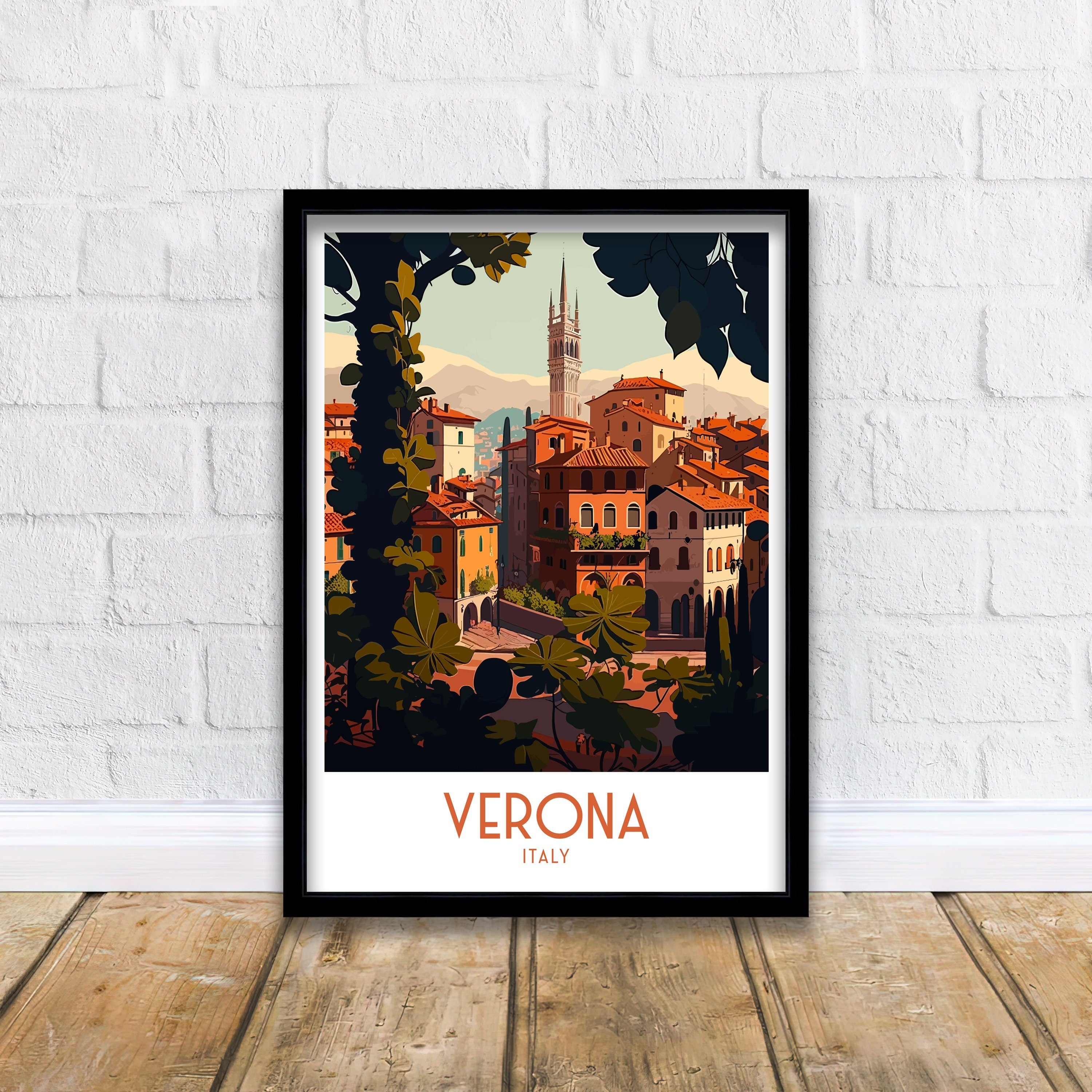 Verona Italy Travel Poster, Italian Illustration Art Print