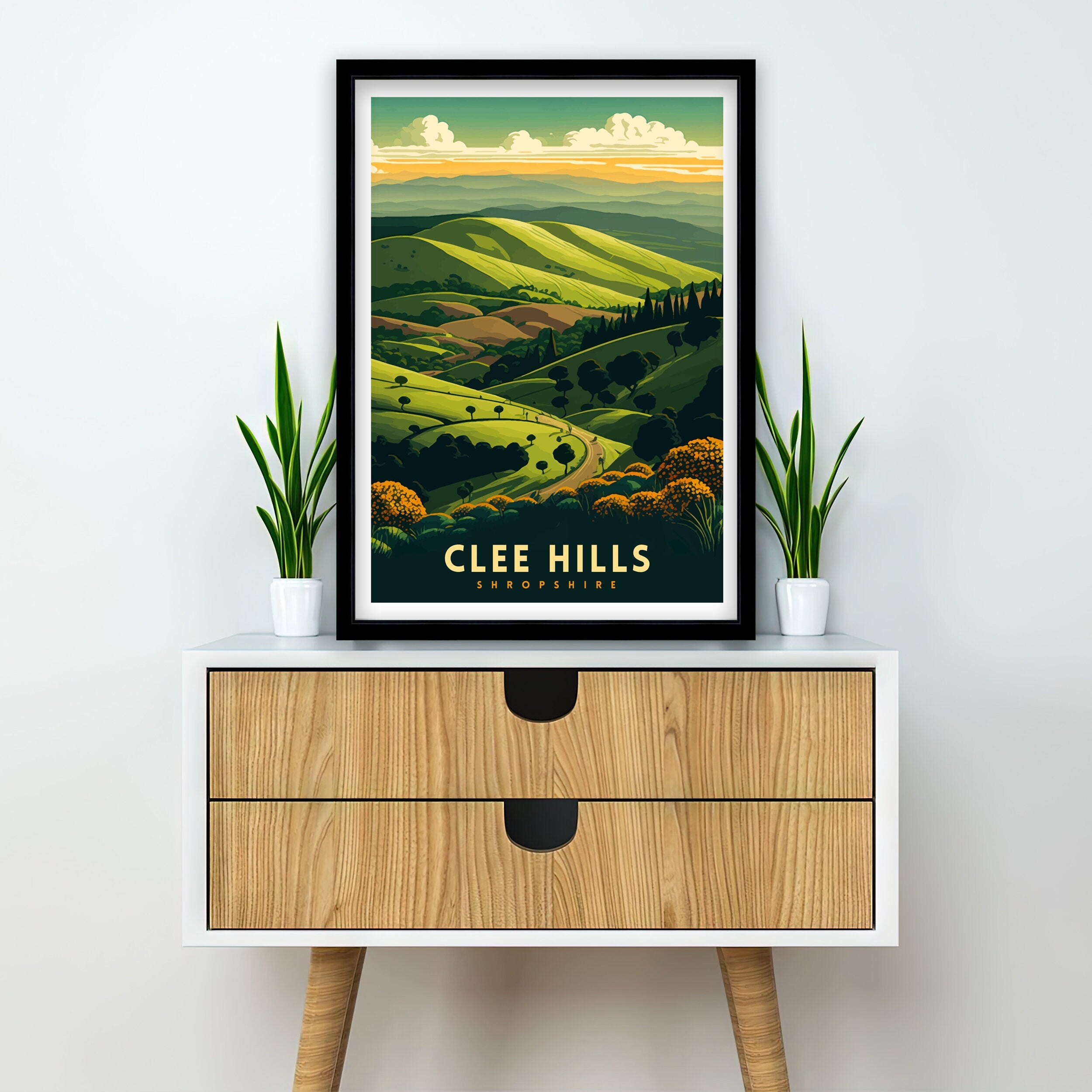 Clee Hills Travel Poster: Shropshire UK Landscape Art Print