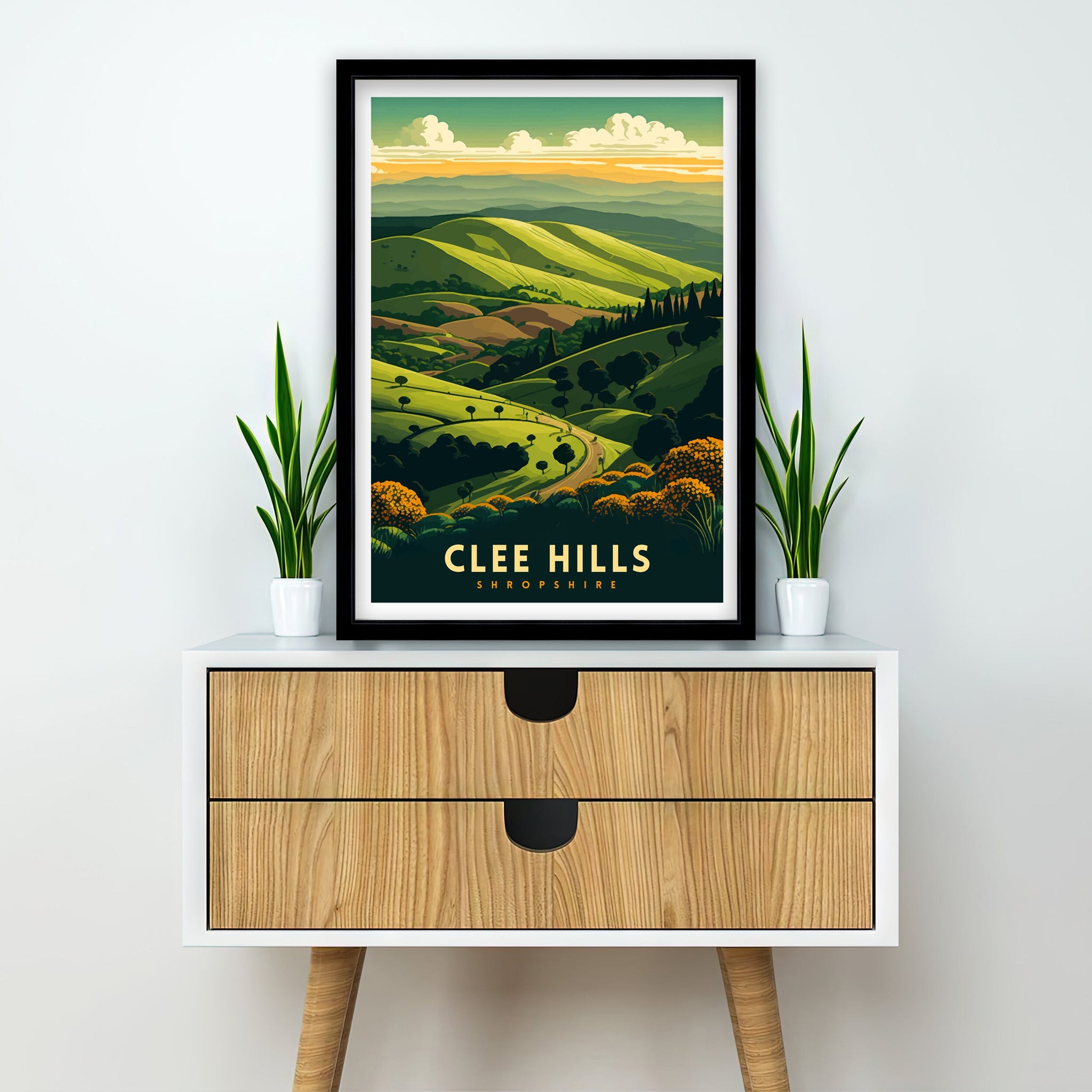 Clee Hills Travel Poster: Shropshire UK Landscape Art Print