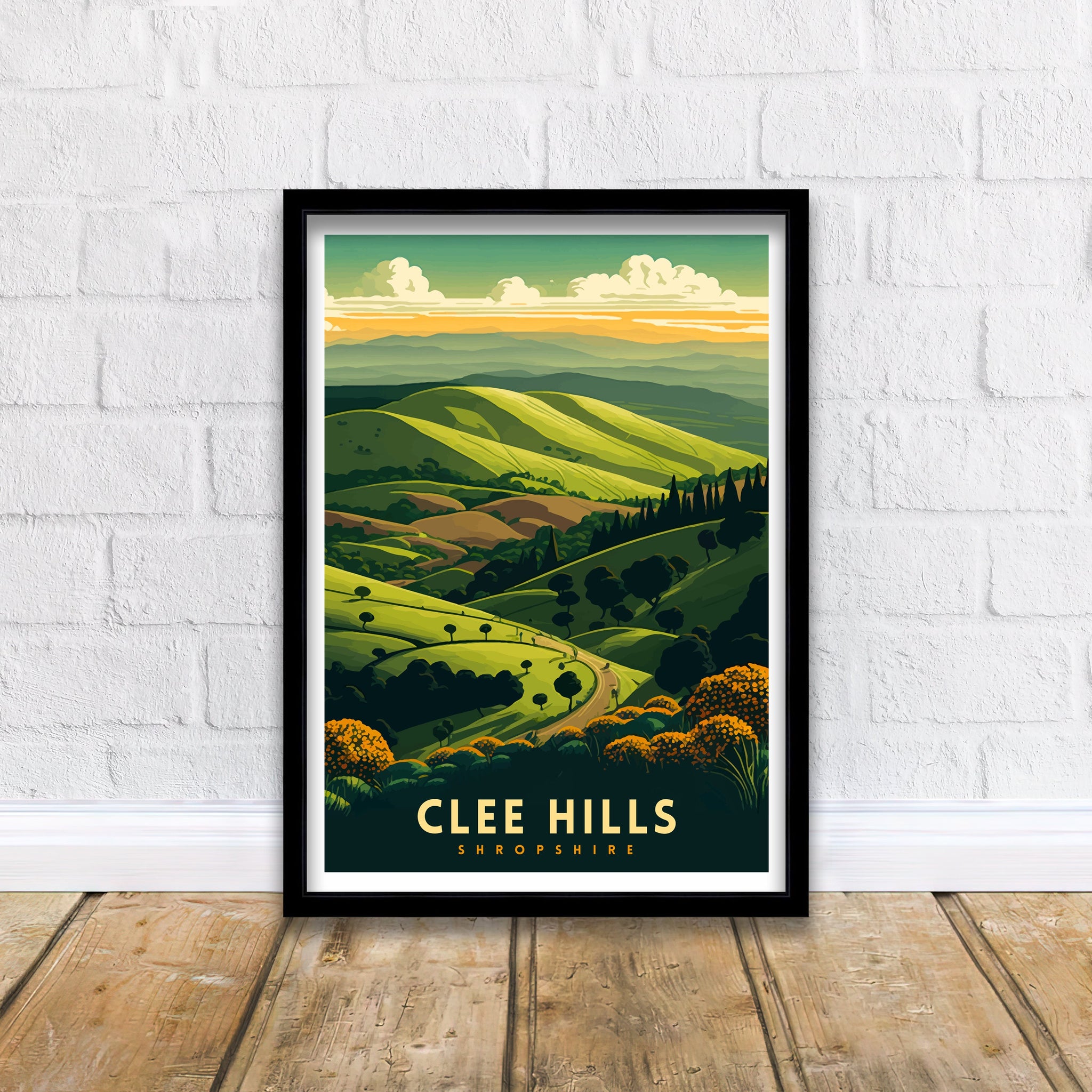 Clee Hills Travel Poster: Shropshire UK Landscape Art Print