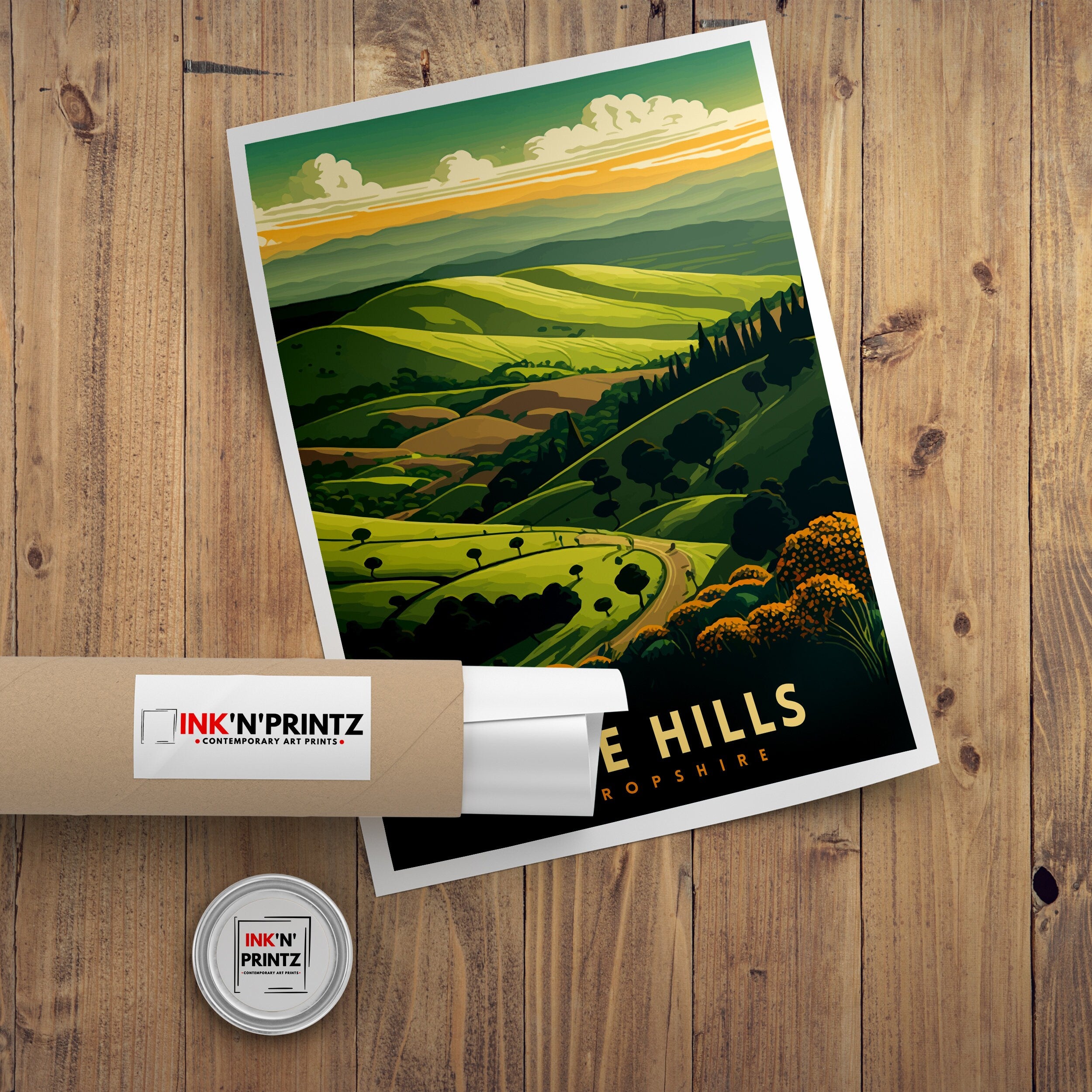 Clee Hills Travel Poster: Shropshire UK Landscape Art Print