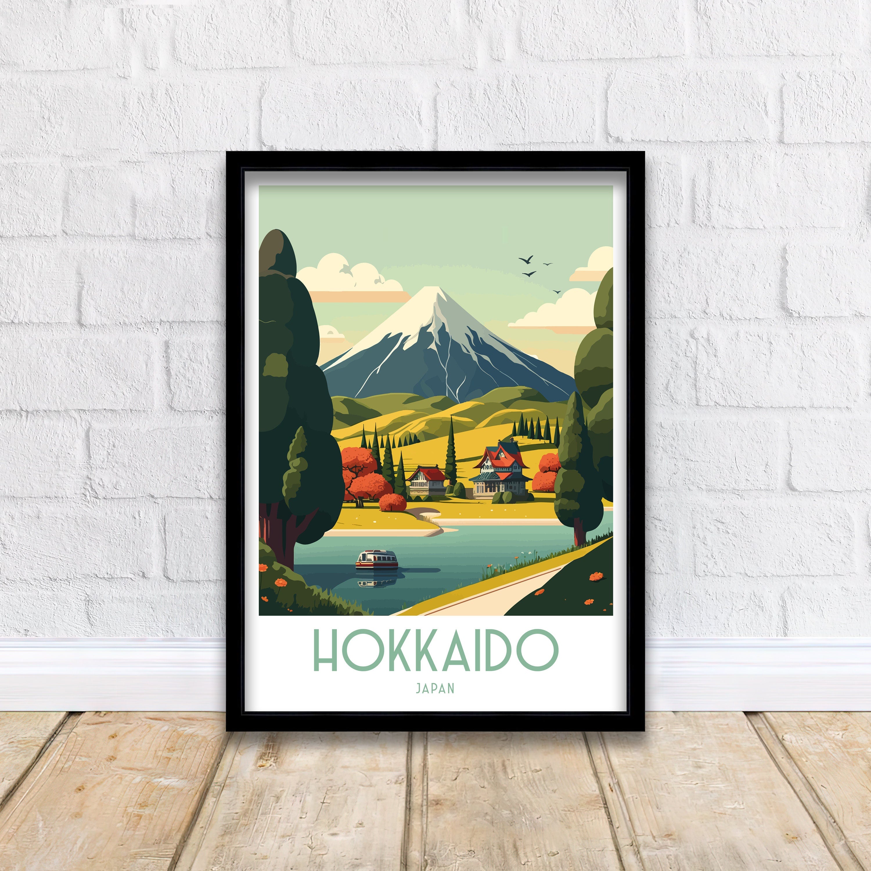 Hokkaido Japan Travel Print: Winter Mountain Landscape