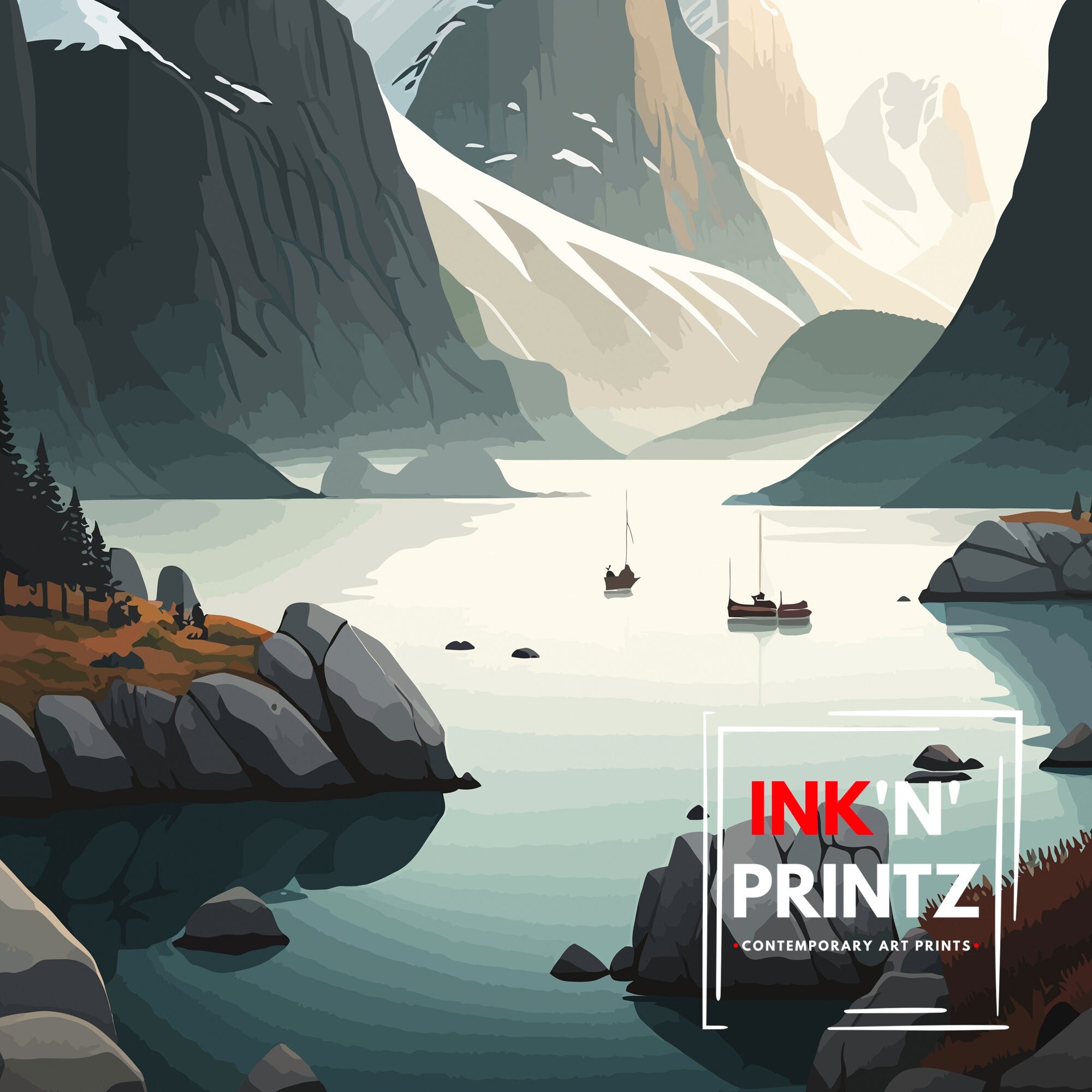 Bodo Norway Print, Coastal Mountain Landscape Travel Poster