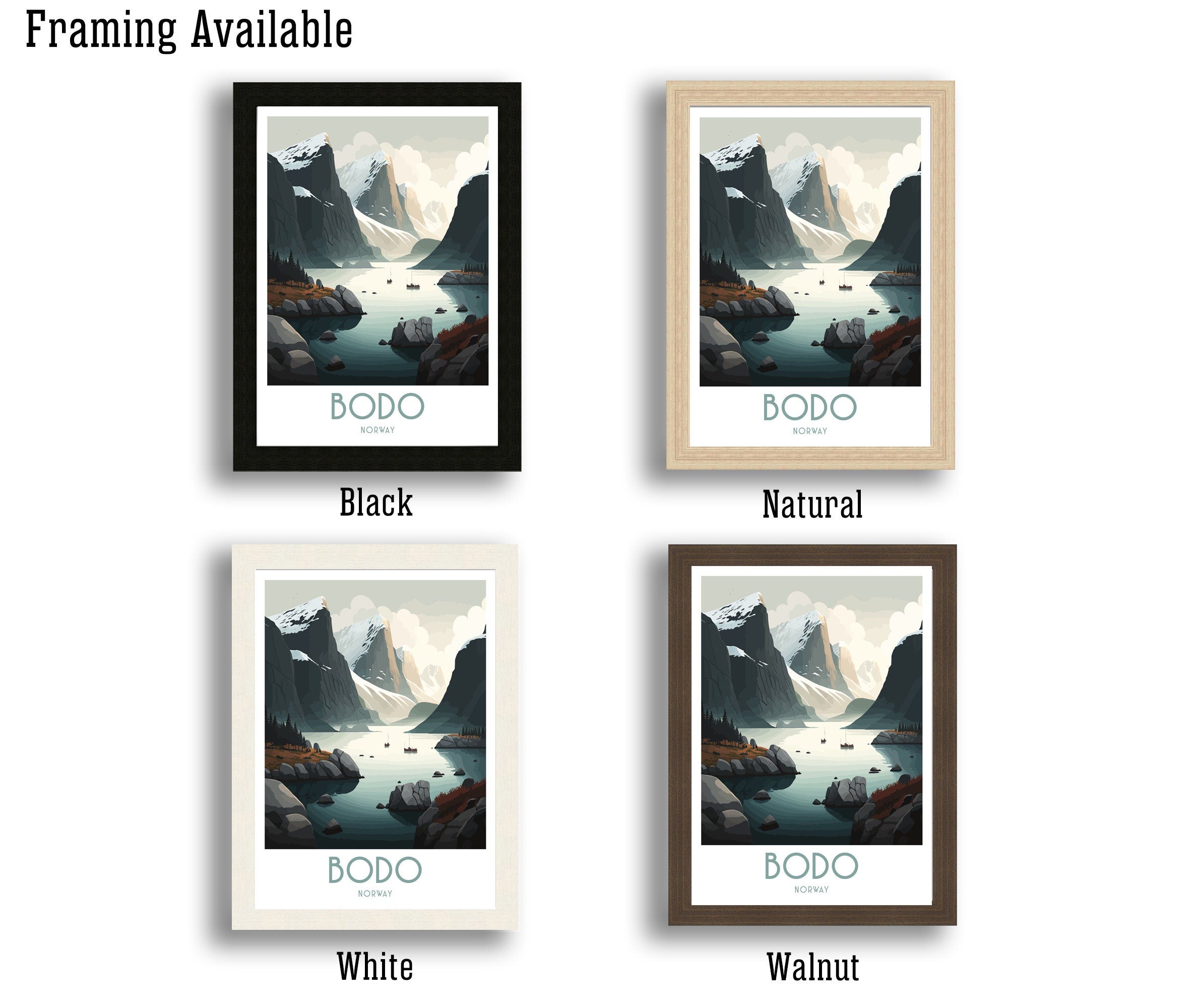 Bodo Norway Print, Coastal Mountain Landscape Travel Poster