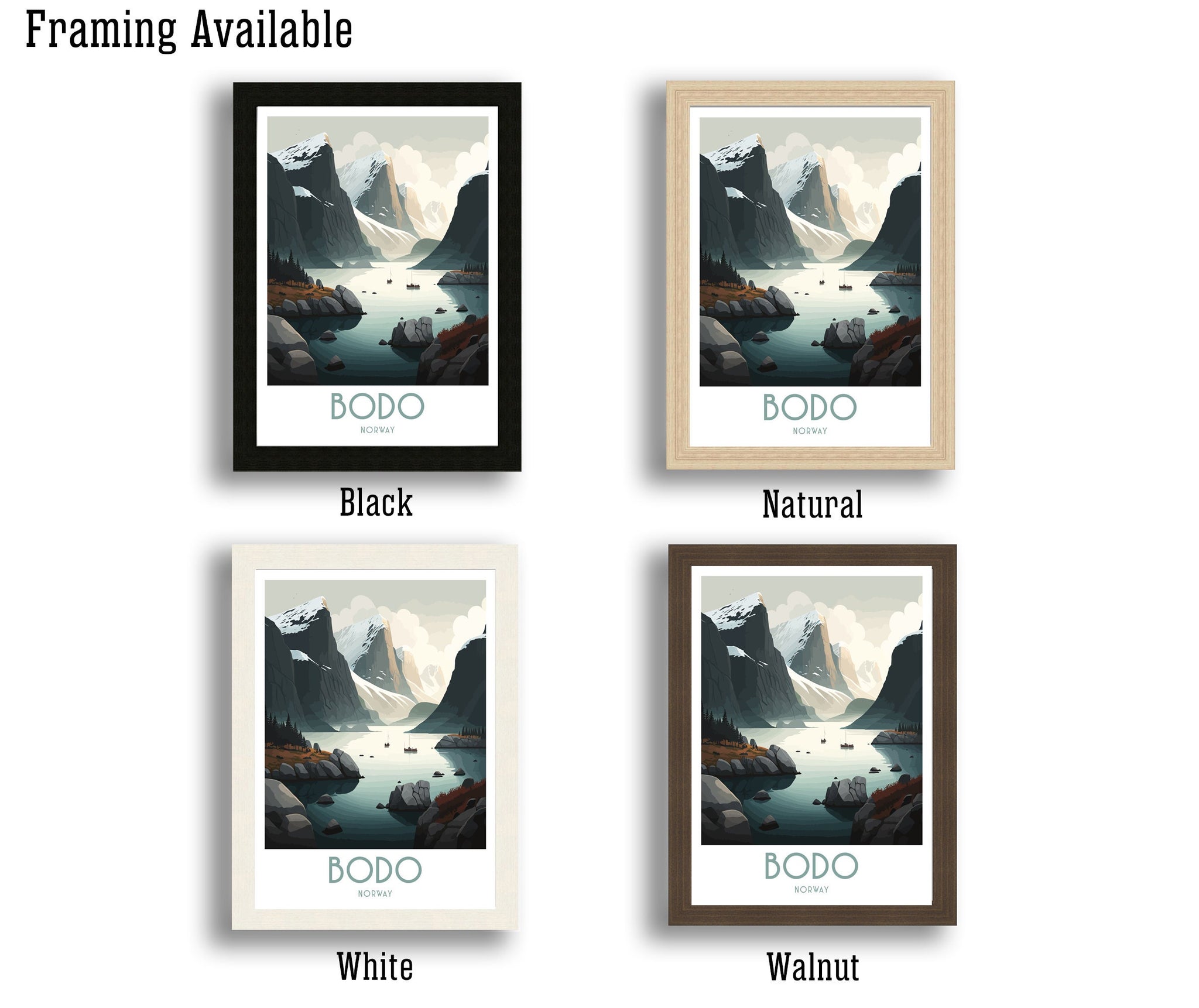 Bodo Norway Print, Coastal Mountain Landscape Travel Poster