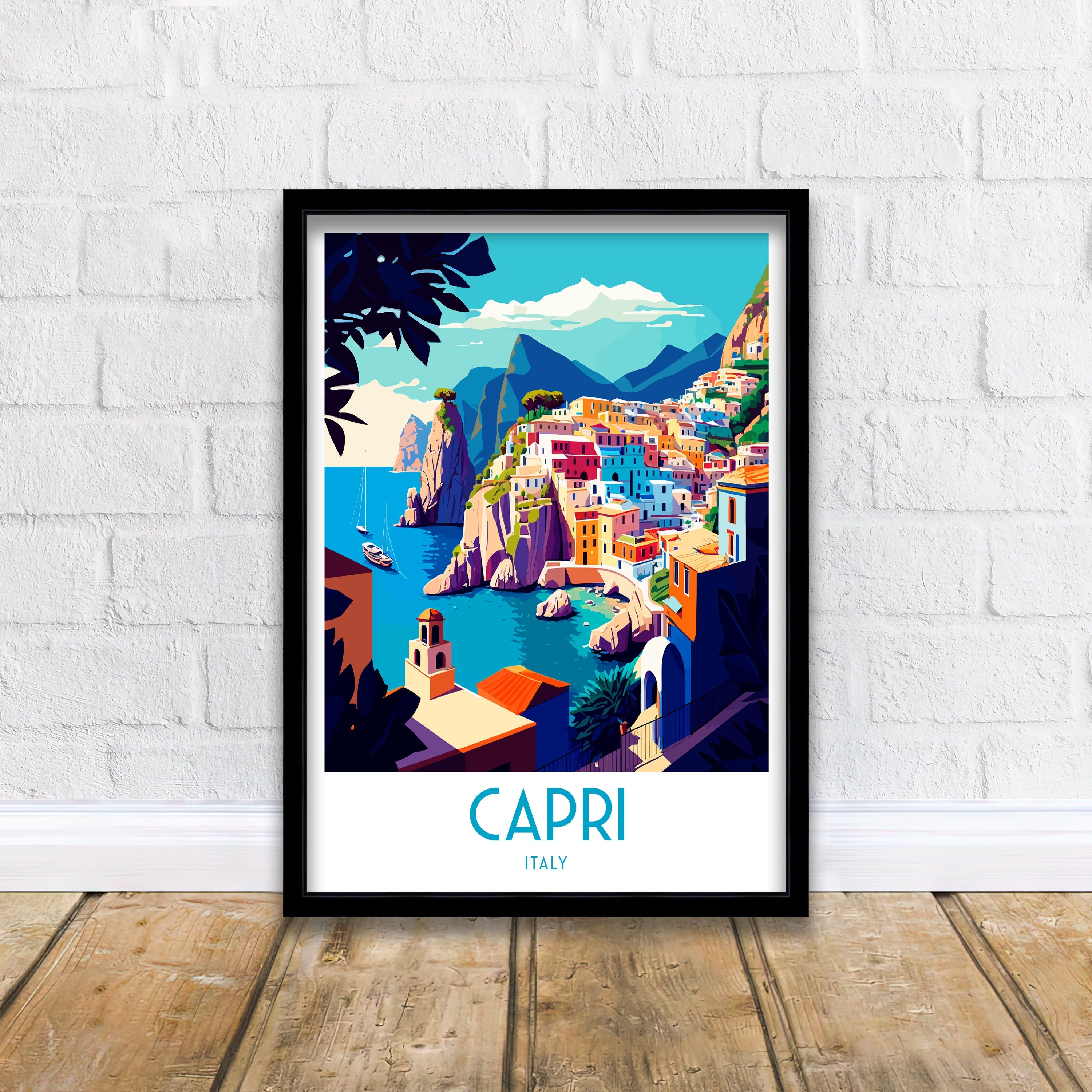 Capri Italy Art Print, Turquoise Waters Travel Poster