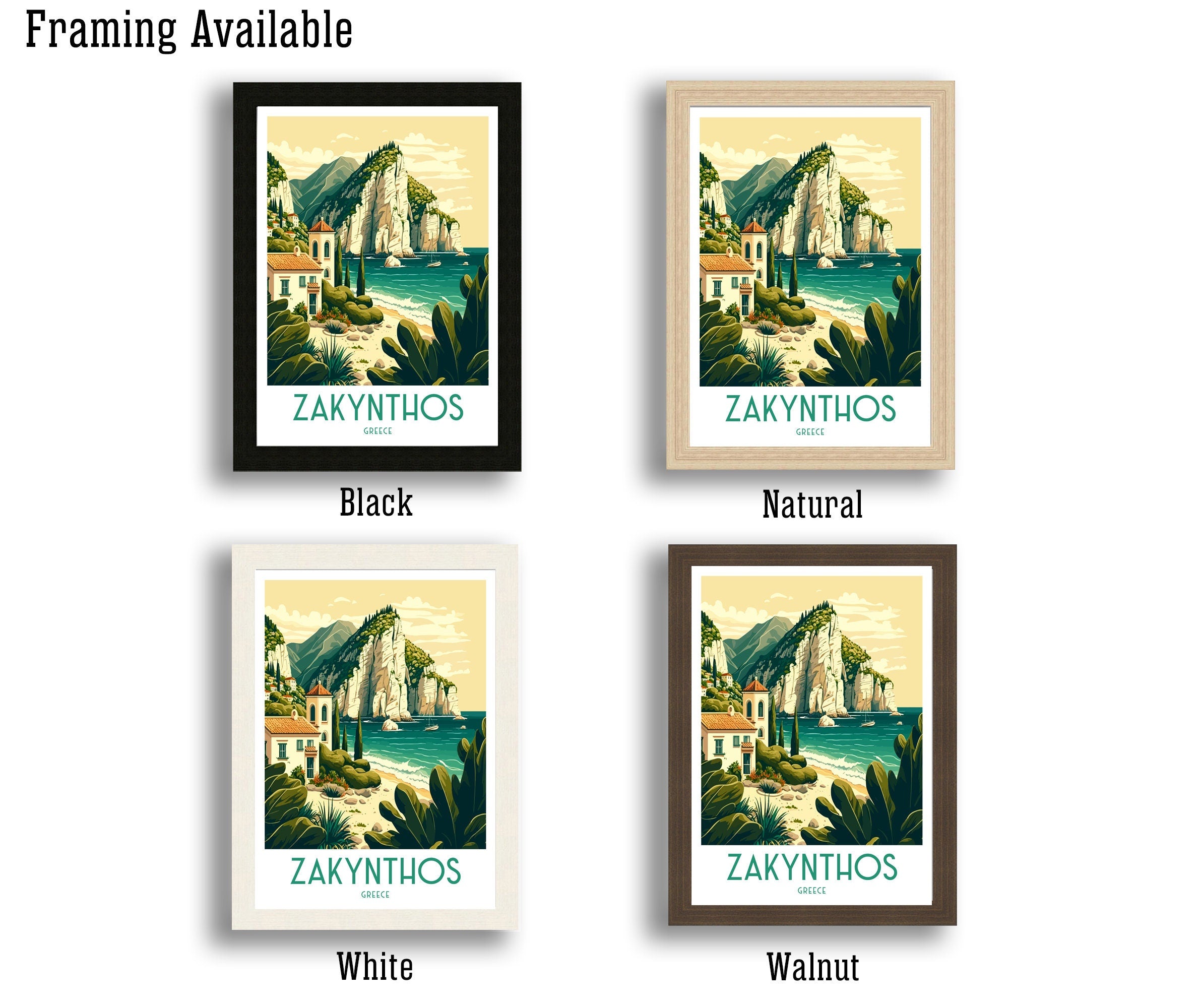 Zakynthos Greece Travel Poster, Ionian Sea Print