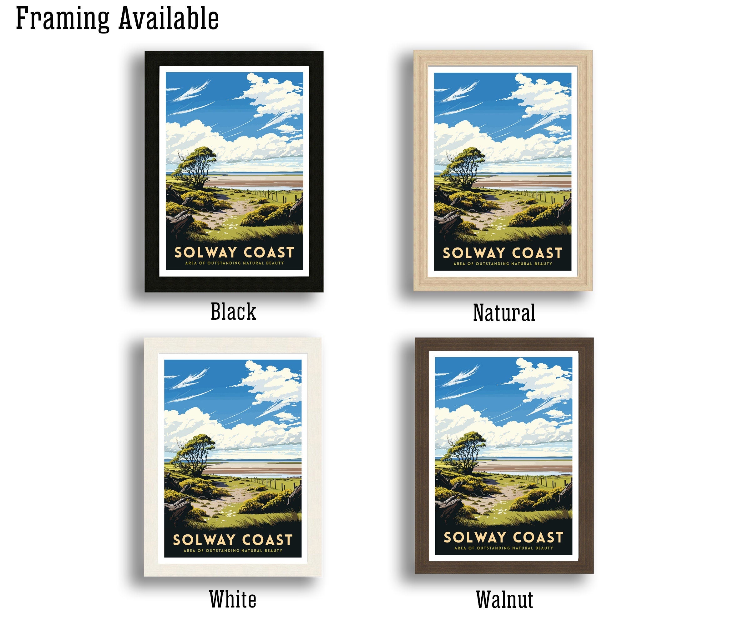 Solway Coast Travel Poster, Coastal Illustration Art Print