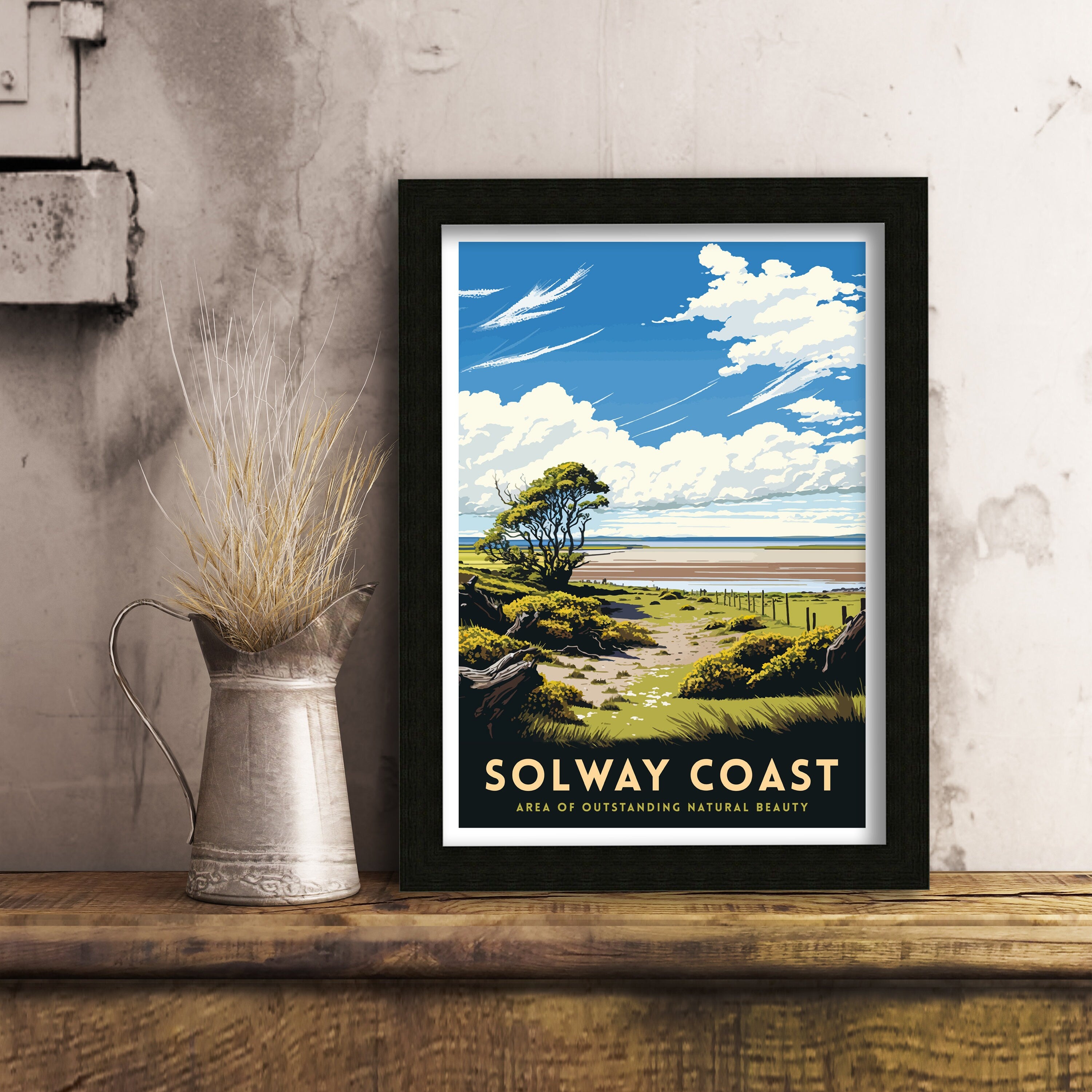 Solway Coast Travel Poster, Coastal Illustration Art Print
