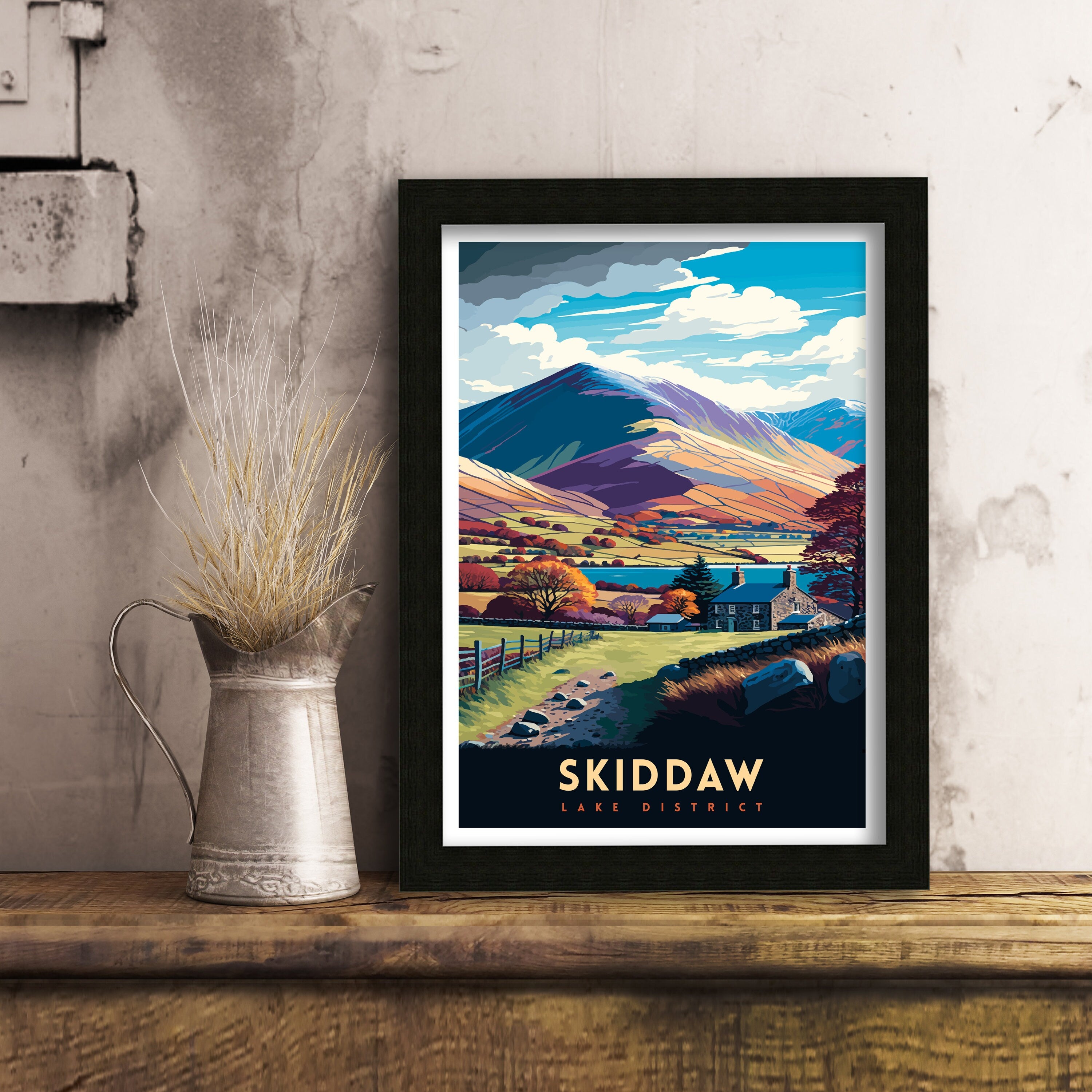 Skiddaw Lake District Art Print, Mountain Travel Poster