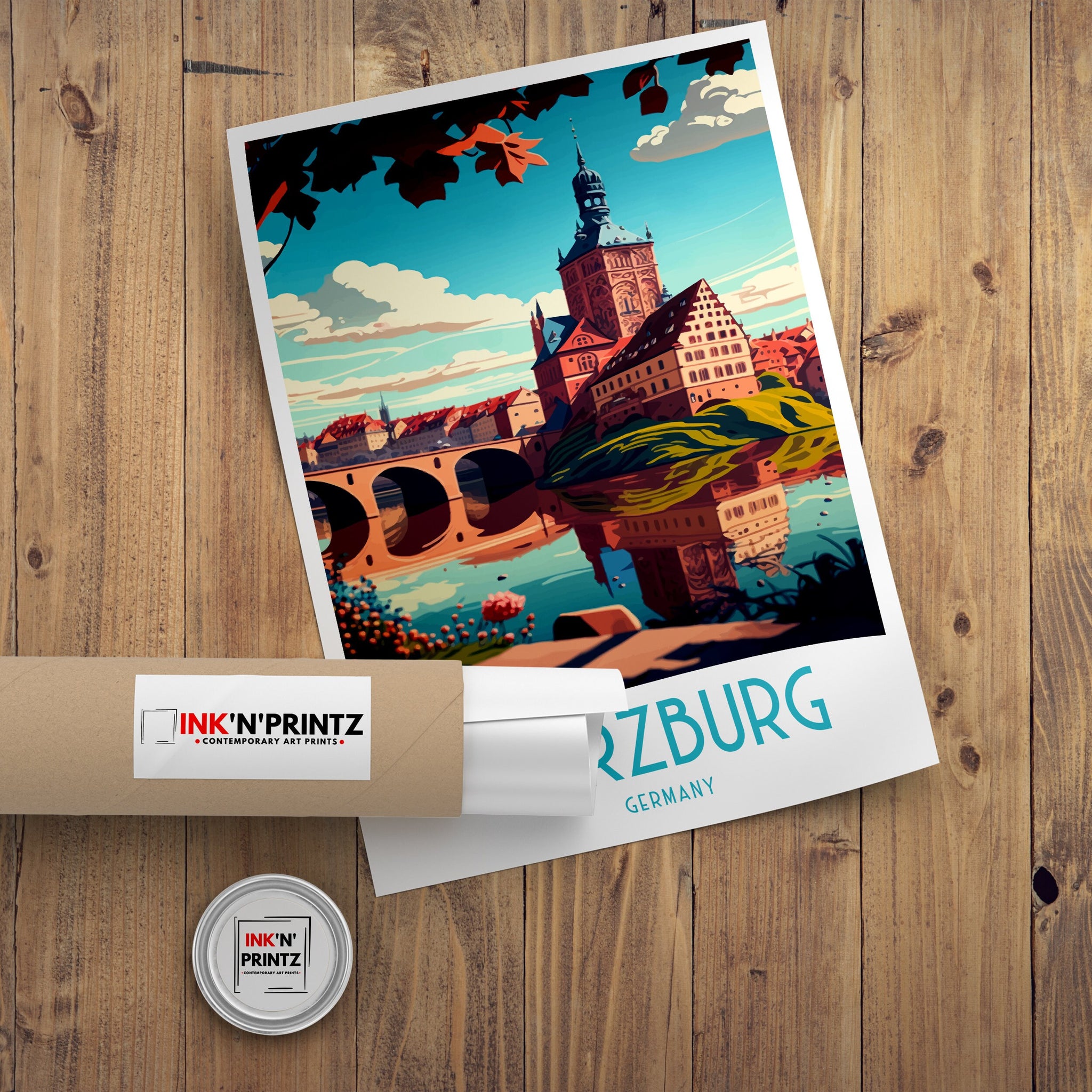 Wurzburg Germany Travel Print, Illustrated Cityscape
