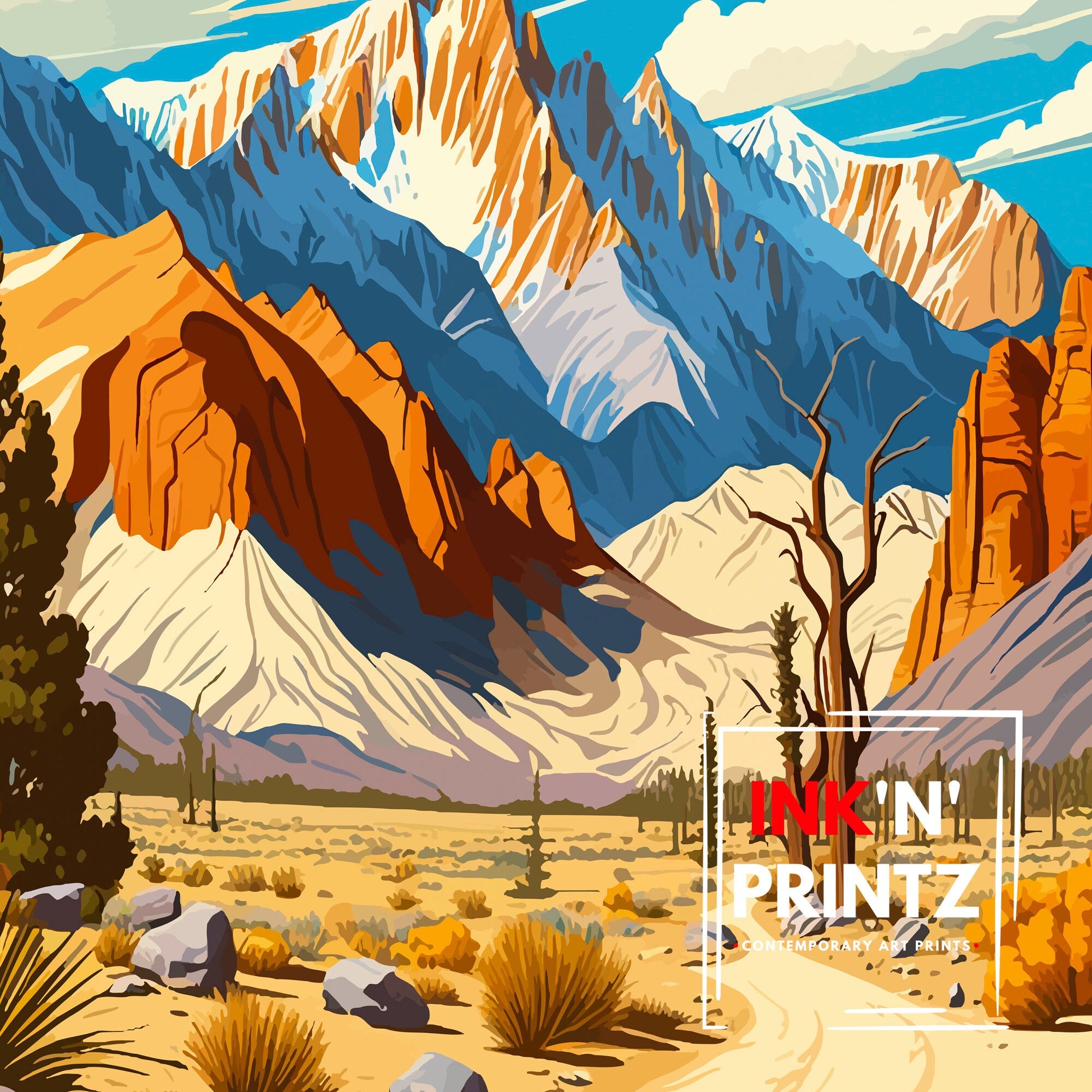 Mount Whitney Art Print | Sierra Nevada Illustration, California Travel Decor
