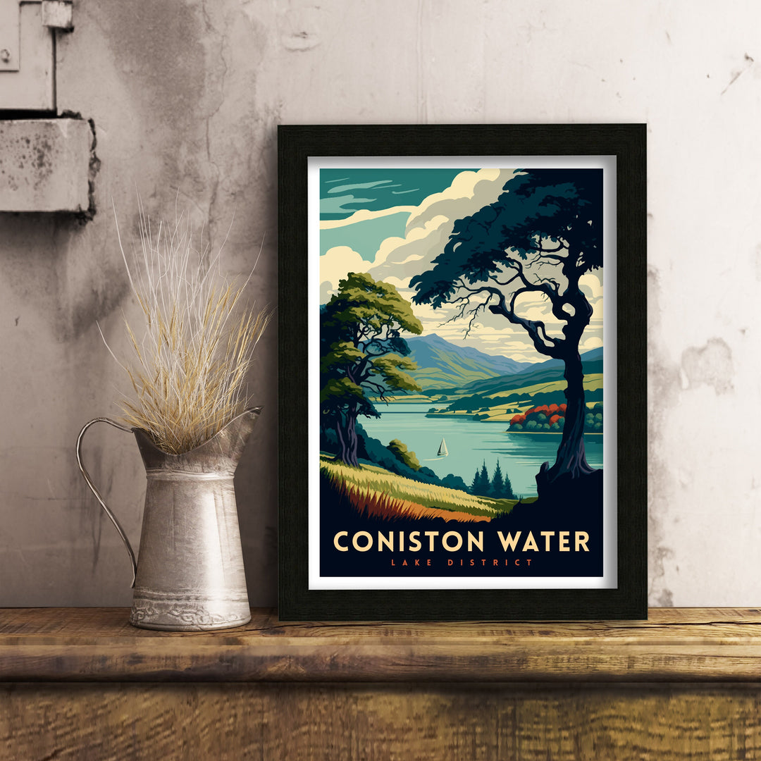 Coniston Water Lake District Travel Poster Coniston Water