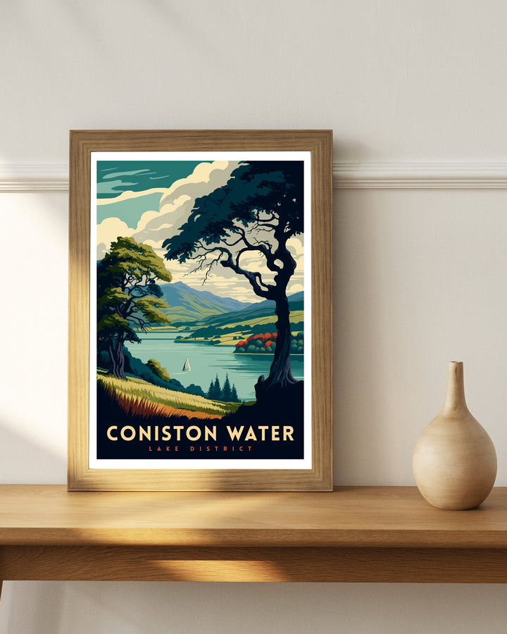 Coniston Water Lake District Travel Poster Coniston Water