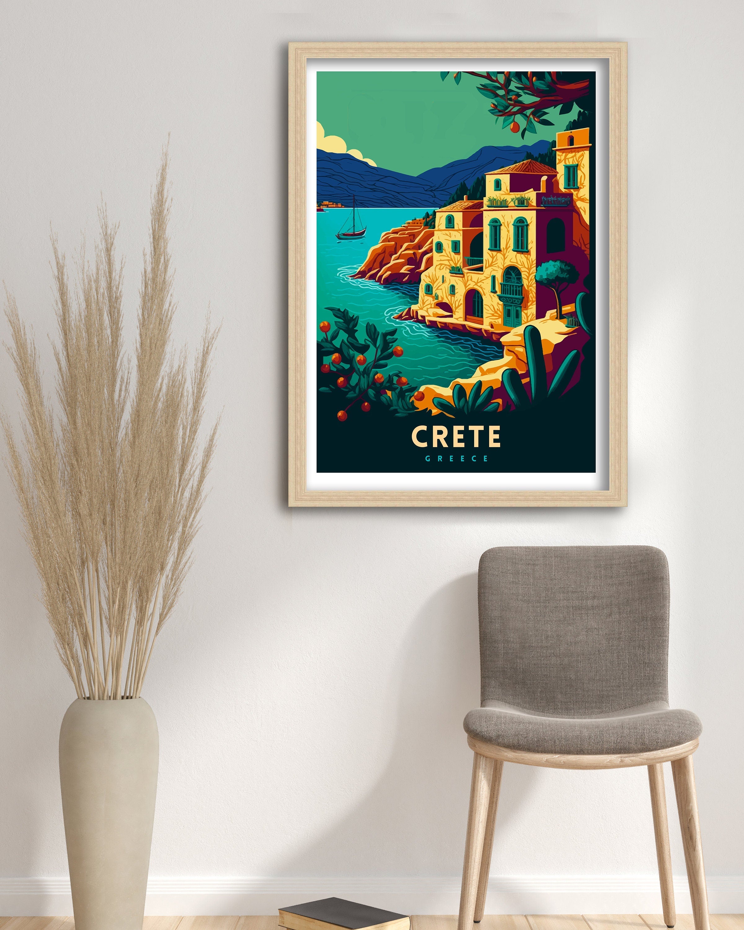 Crete Travel Poster | Colorful Greek Island Art Print