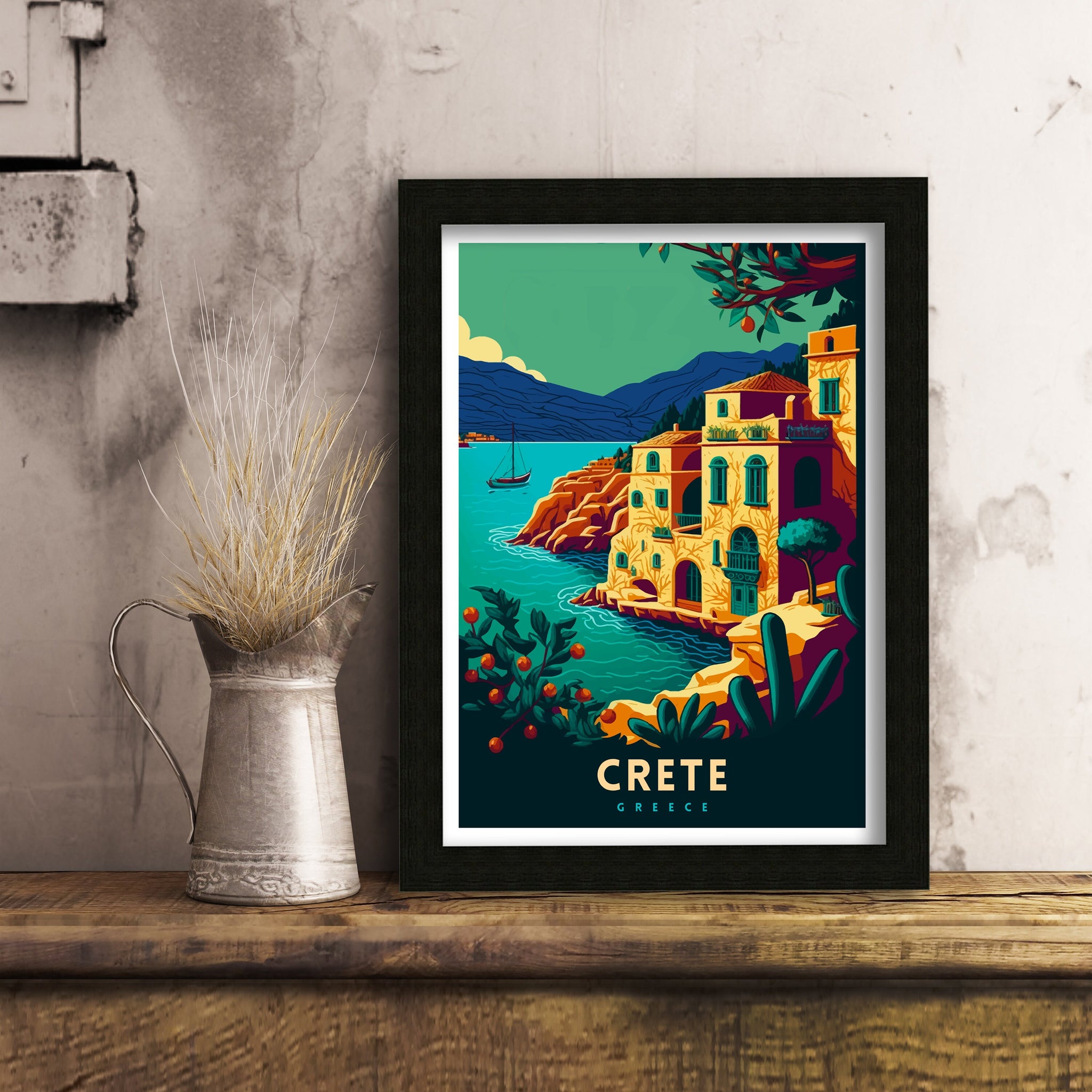 Crete Travel Poster | Colorful Greek Island Art Print