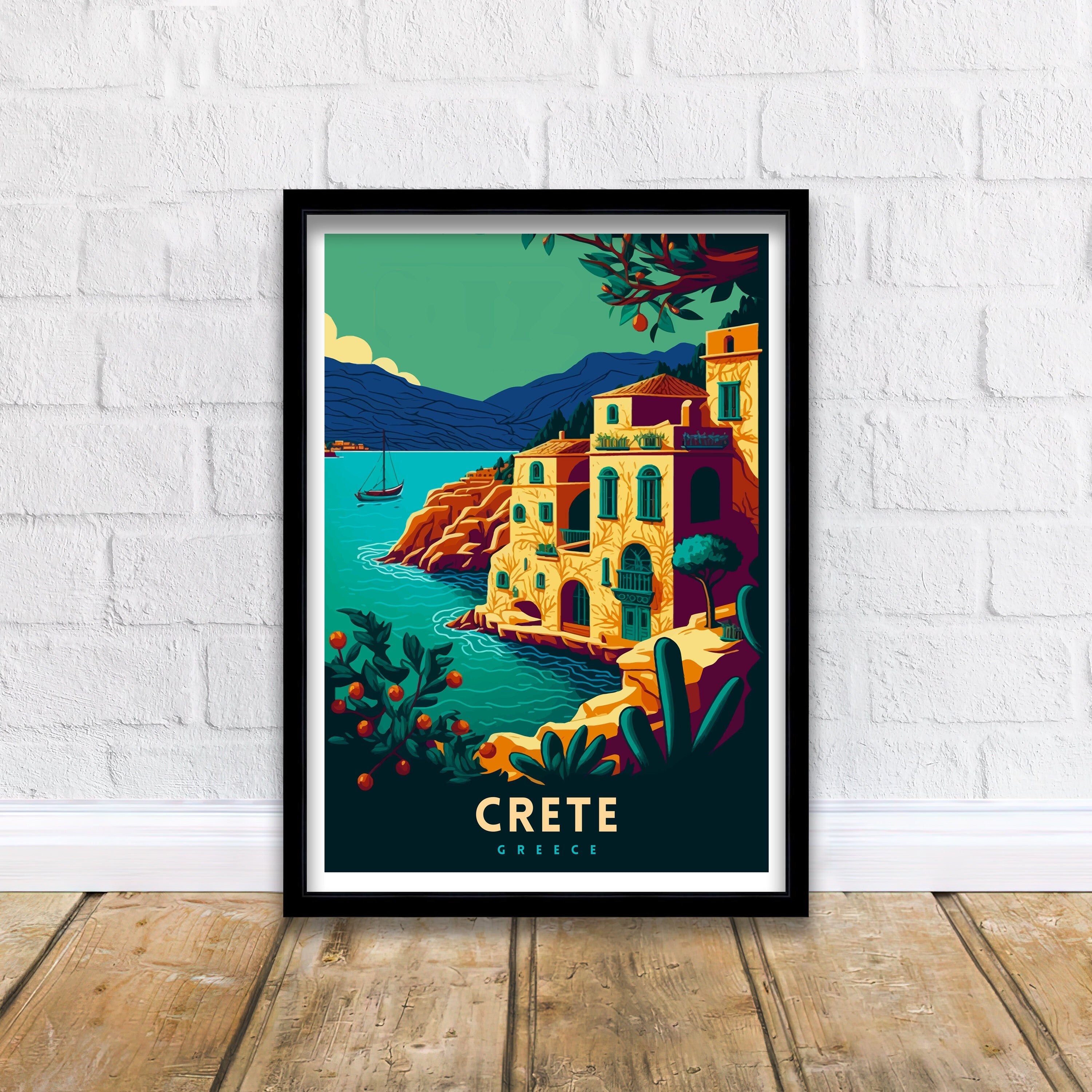 Crete Travel Poster | Colorful Greek Island Art Print