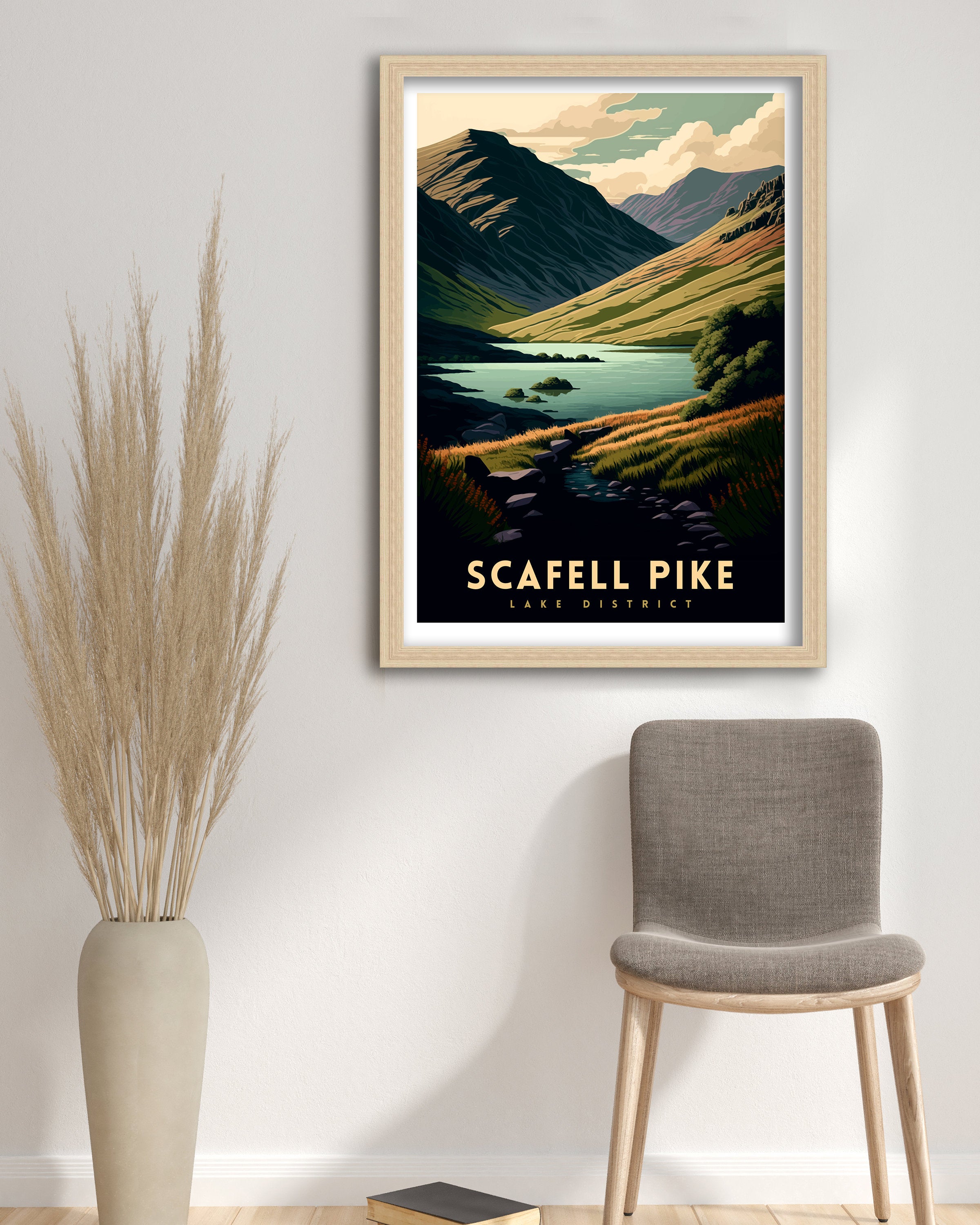 Scafell Pike Travel Print, Lake District Mountain Illustration