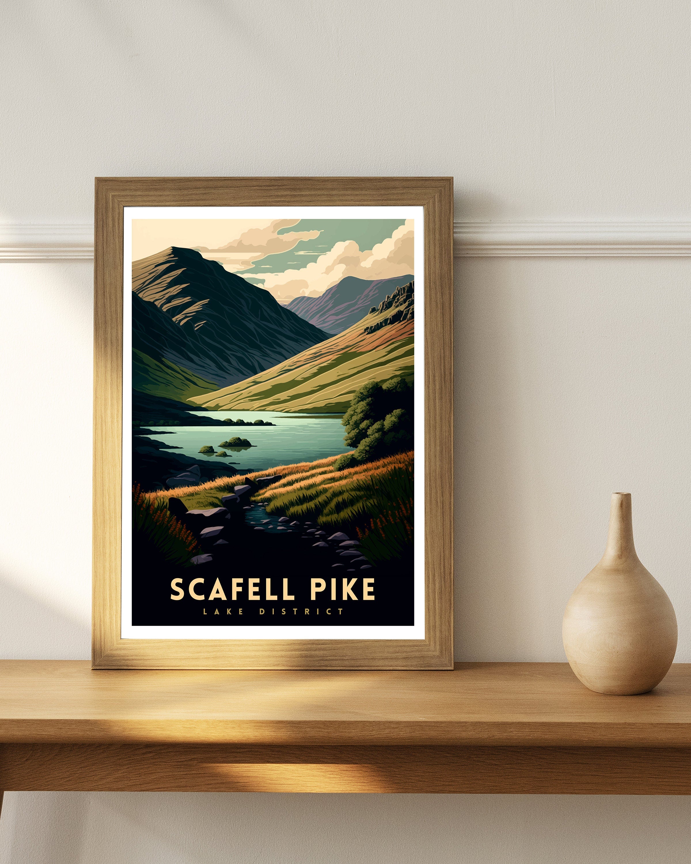 Scafell Pike Travel Print, Lake District Mountain Illustration