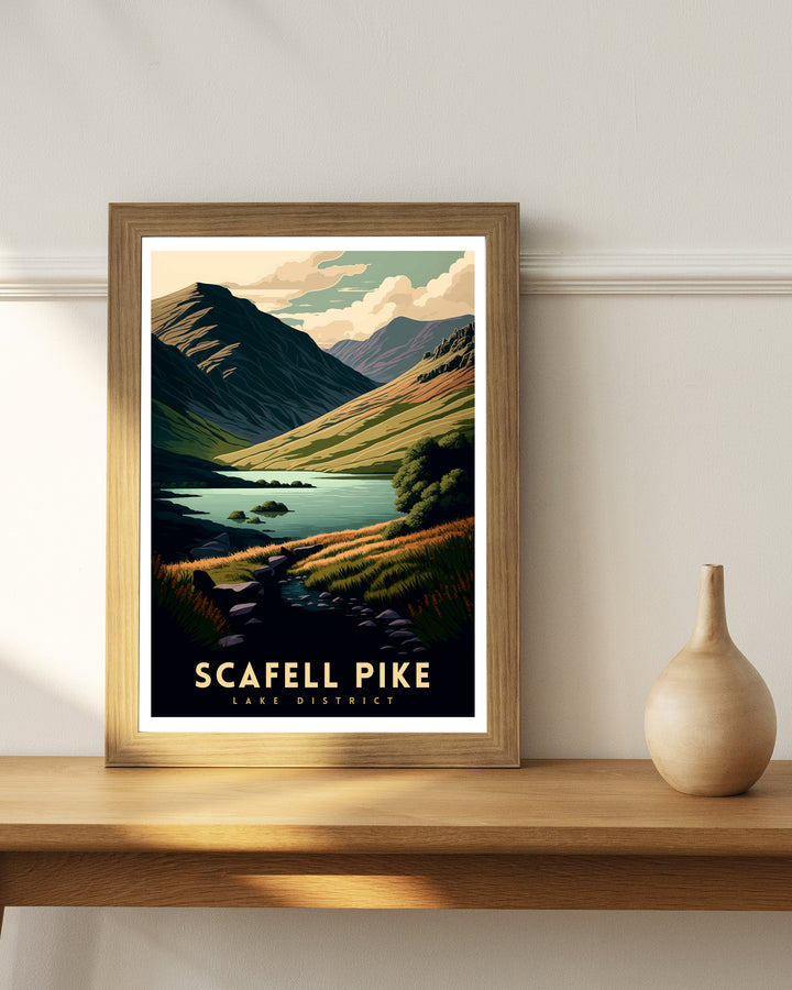 Scafell Pike Lake District Travel Poster , Scafell Pike Wall Art Lake District